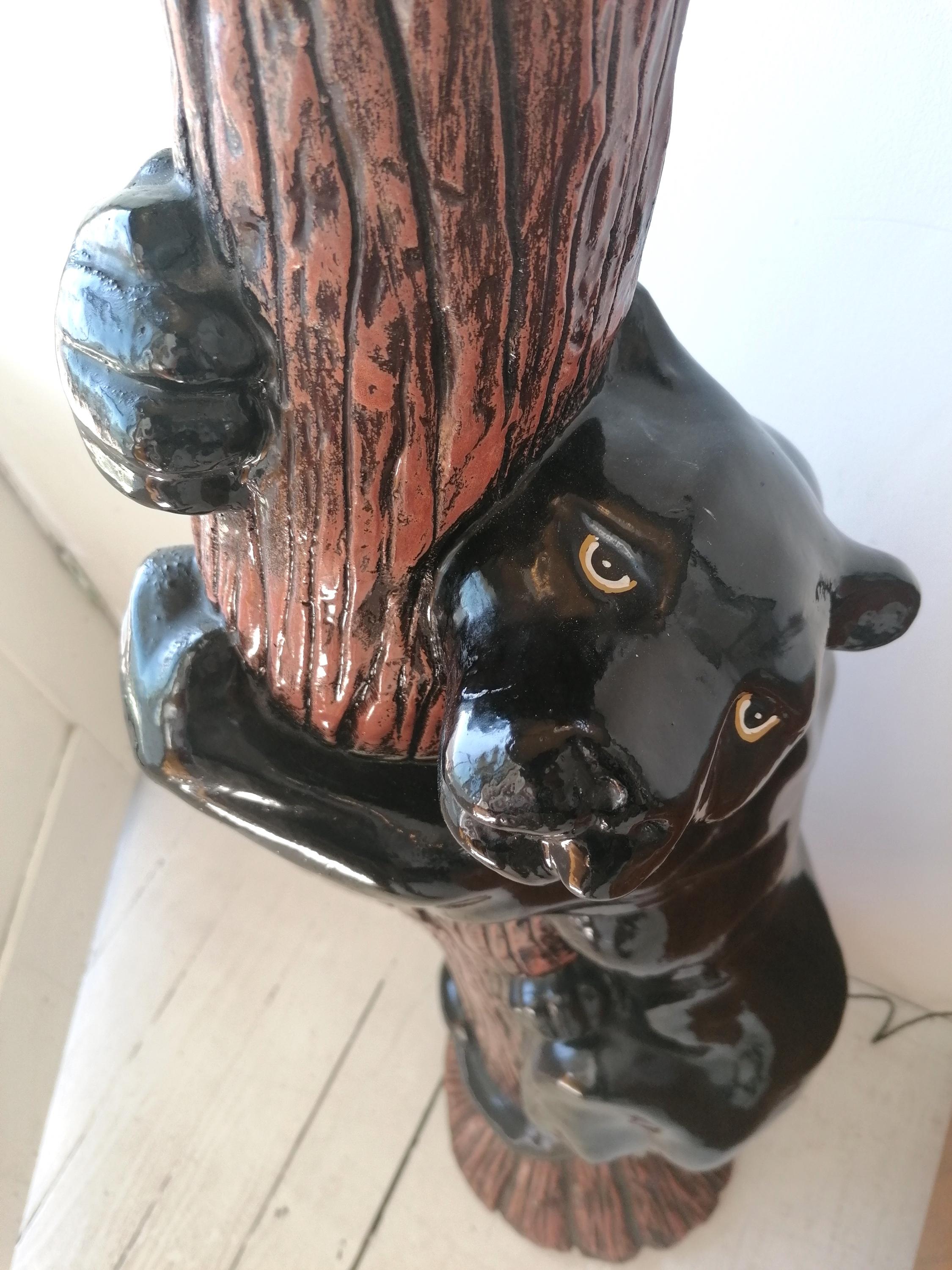 Huge Vintage 1980s/90s American Ceramic Black Panther Floor Lamp, Newly Rewired For Sale 2