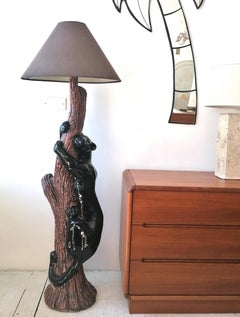 Huge Vintage 1980s/90s American Ceramic Black Panther Floor Lamp, Newly Rewired