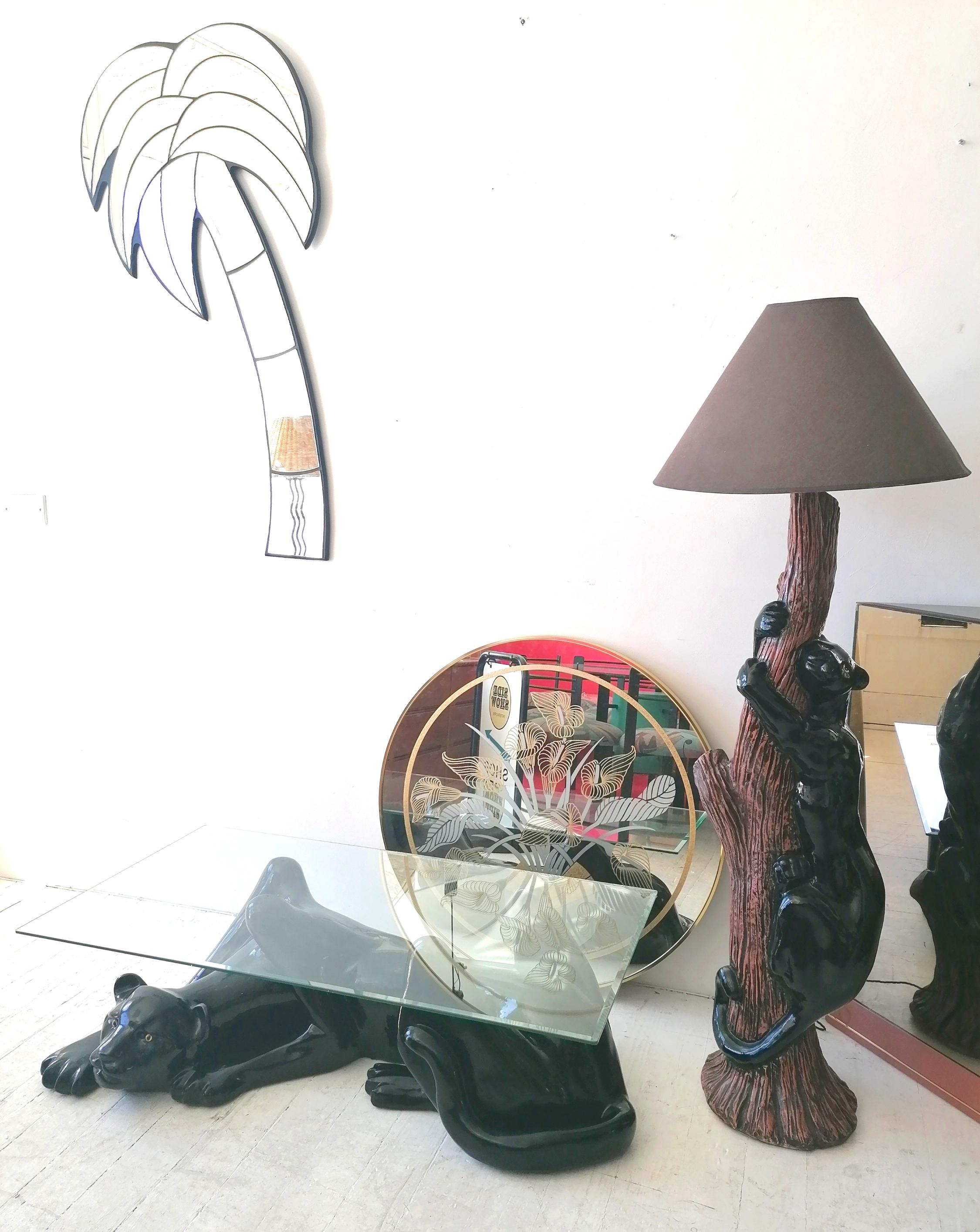 Post-Modern Huge Vintage 1980s/90s American Ceramic Black Panther Floor Lamp, Newly Rewired For Sale