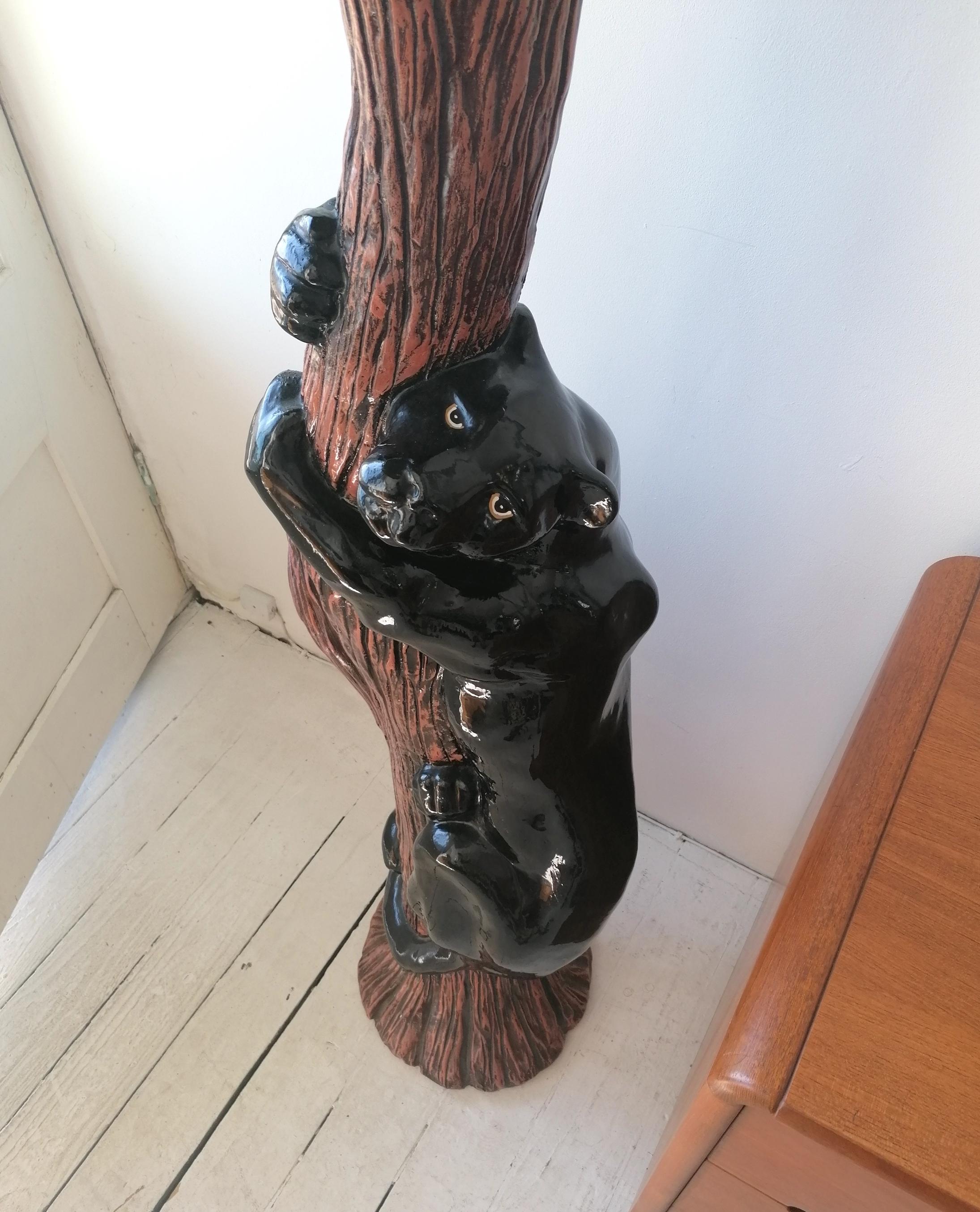 Huge Vintage 1980s/90s American Ceramic Black Panther Floor Lamp, Newly Rewired For Sale 1