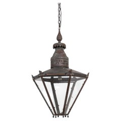 Énorme lanterne de hall vintage du 20e siècle en cuivre vert-de-gris