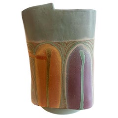 Riesiger abstrakter Vintage Studio Pottery Übertopf glasiert in gedämpften Tönen