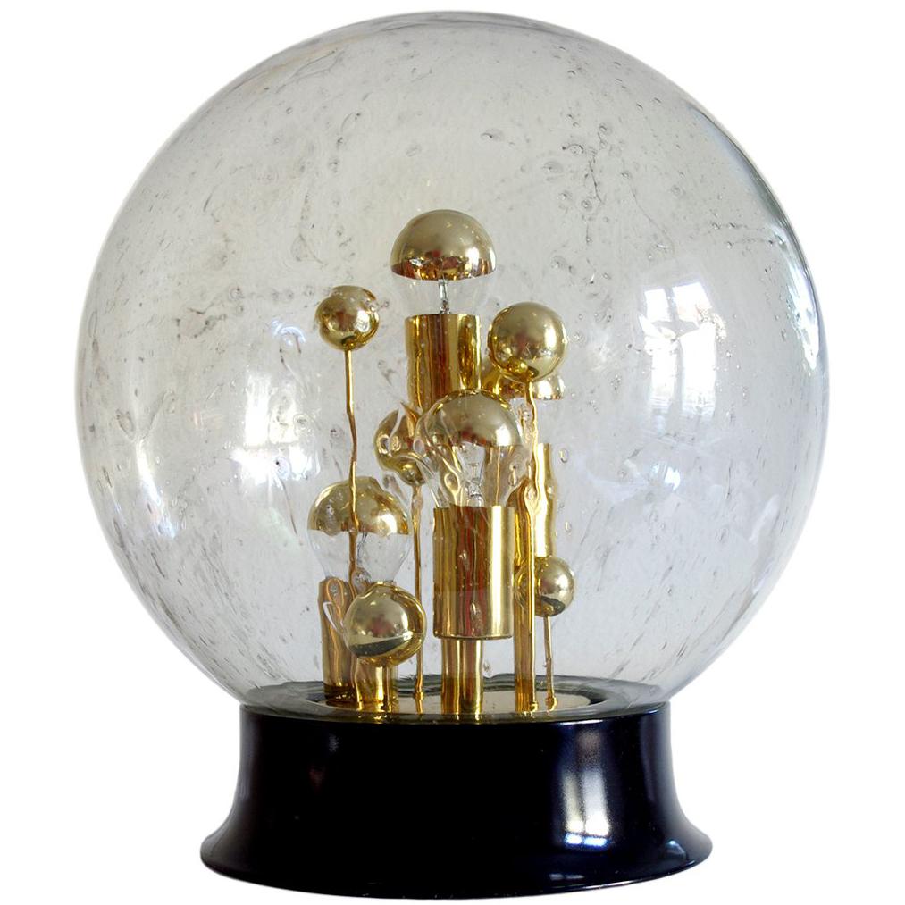 Grande lampe de bureau ou de sol en forme de globe en verre soufflé vintage, années 1970