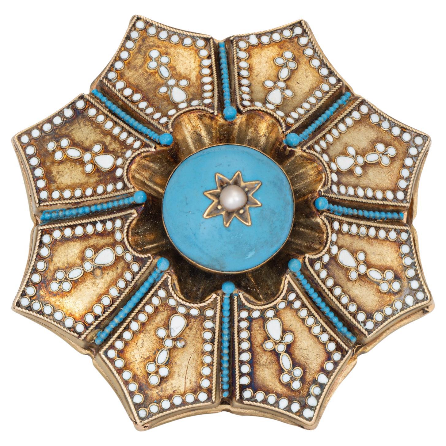 Huge Vintage Blue Enamel Cocktail Ring Sz 7.5 14k Yellow Gold Fleur de Lis For Sale