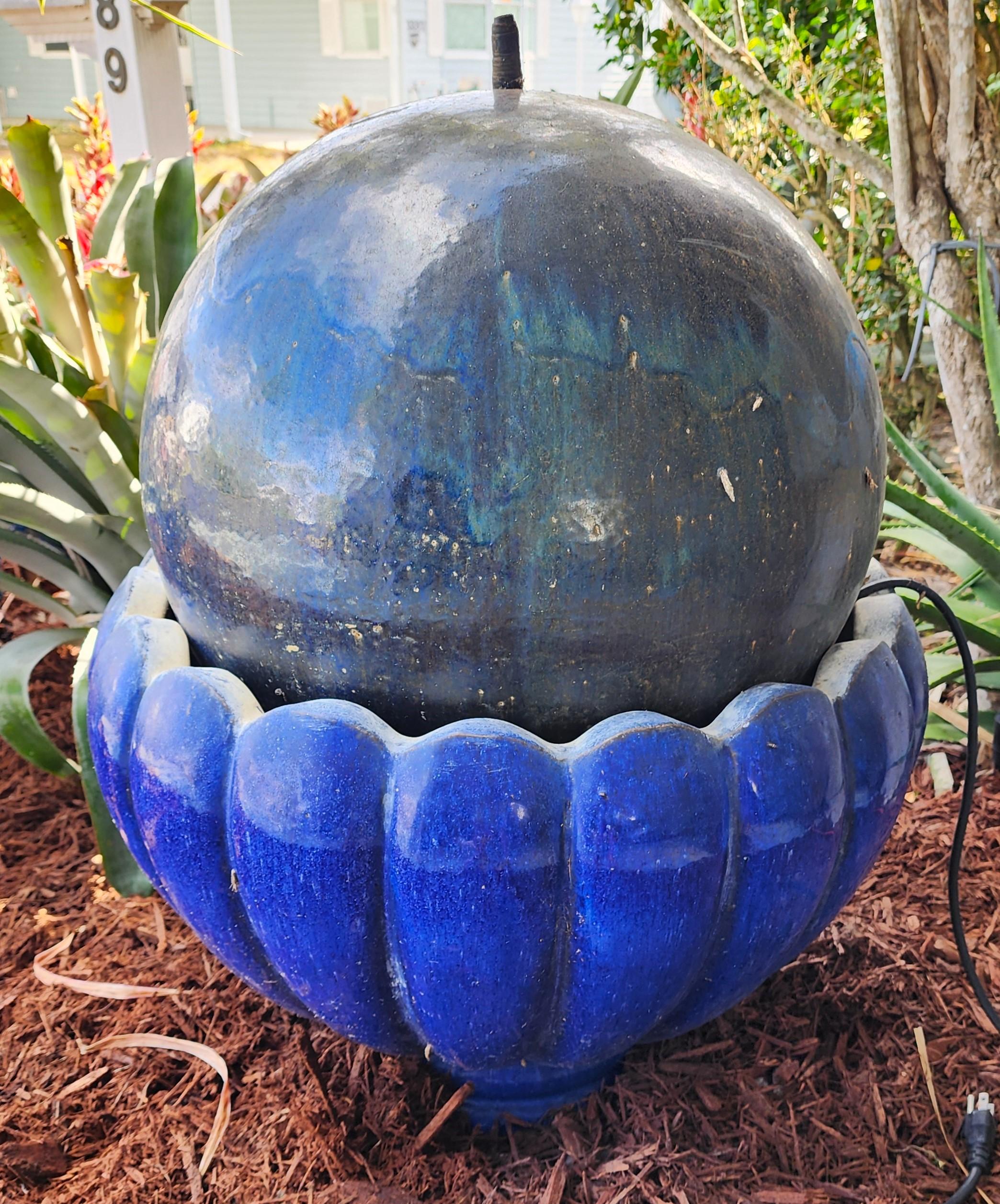 Late 20th Century Huge Vintage Ceramic Ball Water Fountain For Sale