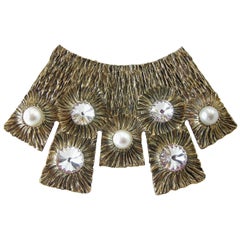 Huge Vintage Crystal 
Faux Pearl Brooch