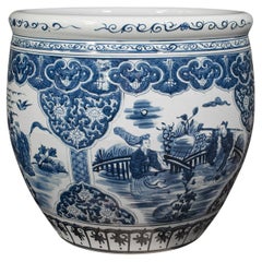 Grande jardinière décorative vintage chinoise, céramique, pot de jardinière, bol à poisson