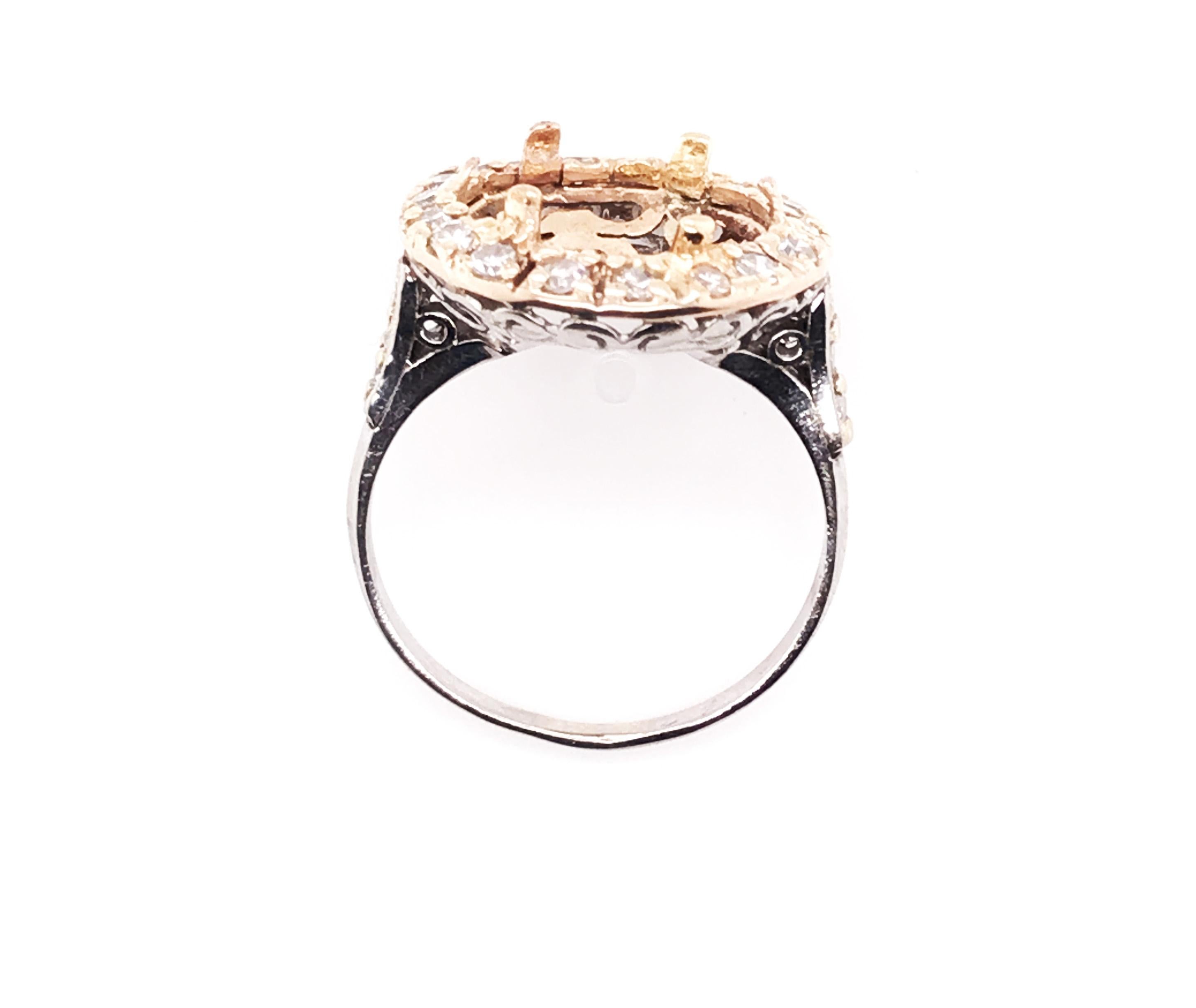 Genuine Original Art Deco Antique from 1910's Vintage Diamond .75ct 18K White Gold Semi Mount Engagement Ring



Opening is Approximately 11.5mm

Ring Will Hold a 7.00-8.00 Carat Round Center Stone

Antique Filigree Semi Mounts That Hold This Size