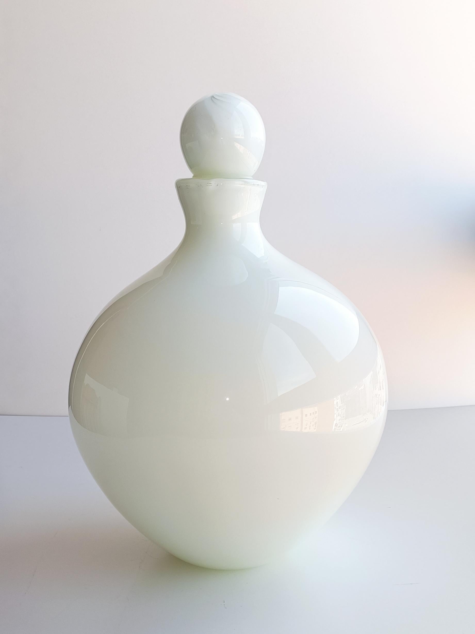 Mid-Century Modern Huge Vintage French Style Mid Century Murano Pearl White Glass Bottle, 1960s  For Sale
