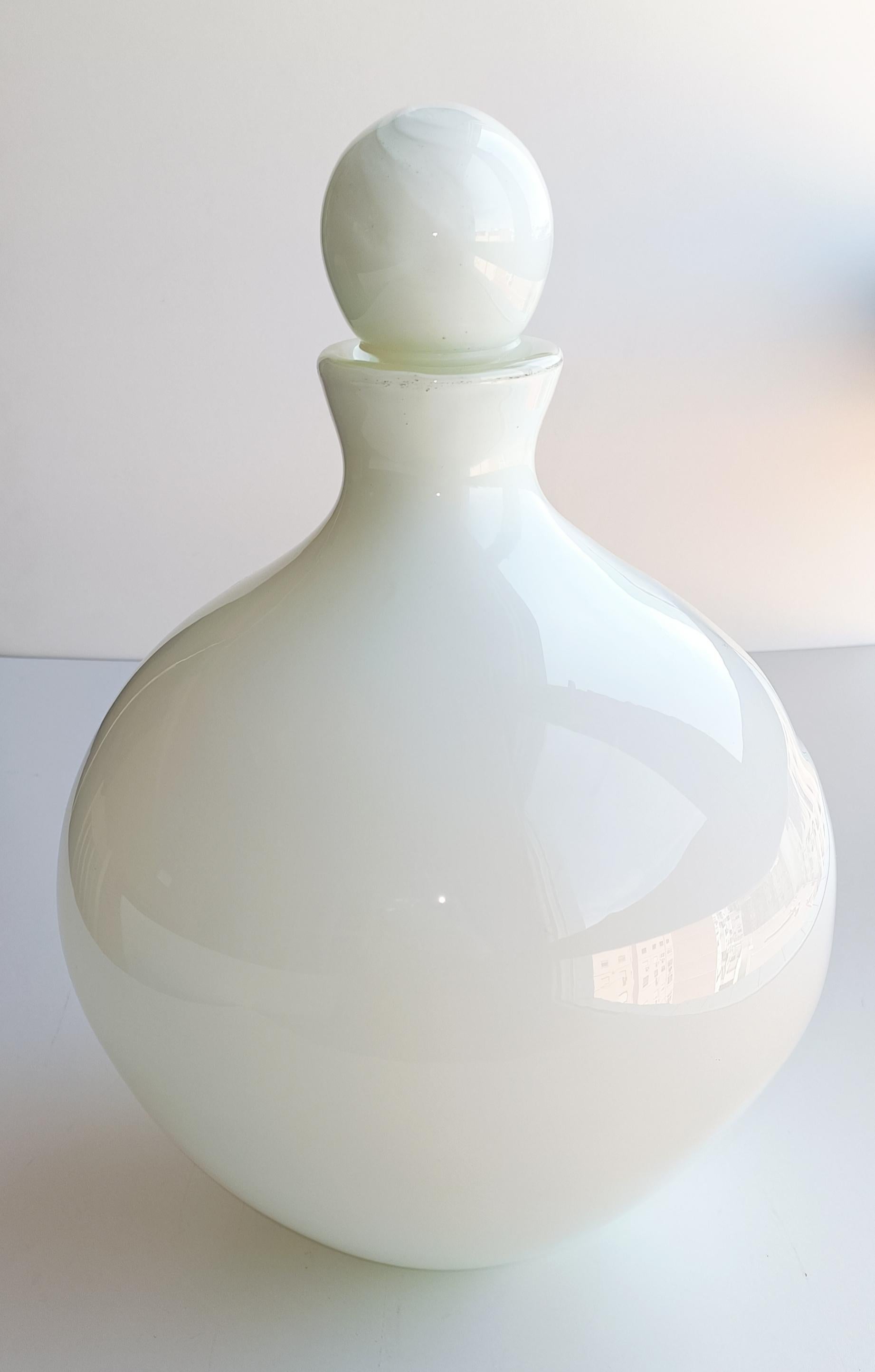 Hand-Crafted Huge Vintage French Style Mid Century Murano Pearl White Glass Bottle, 1960s  For Sale