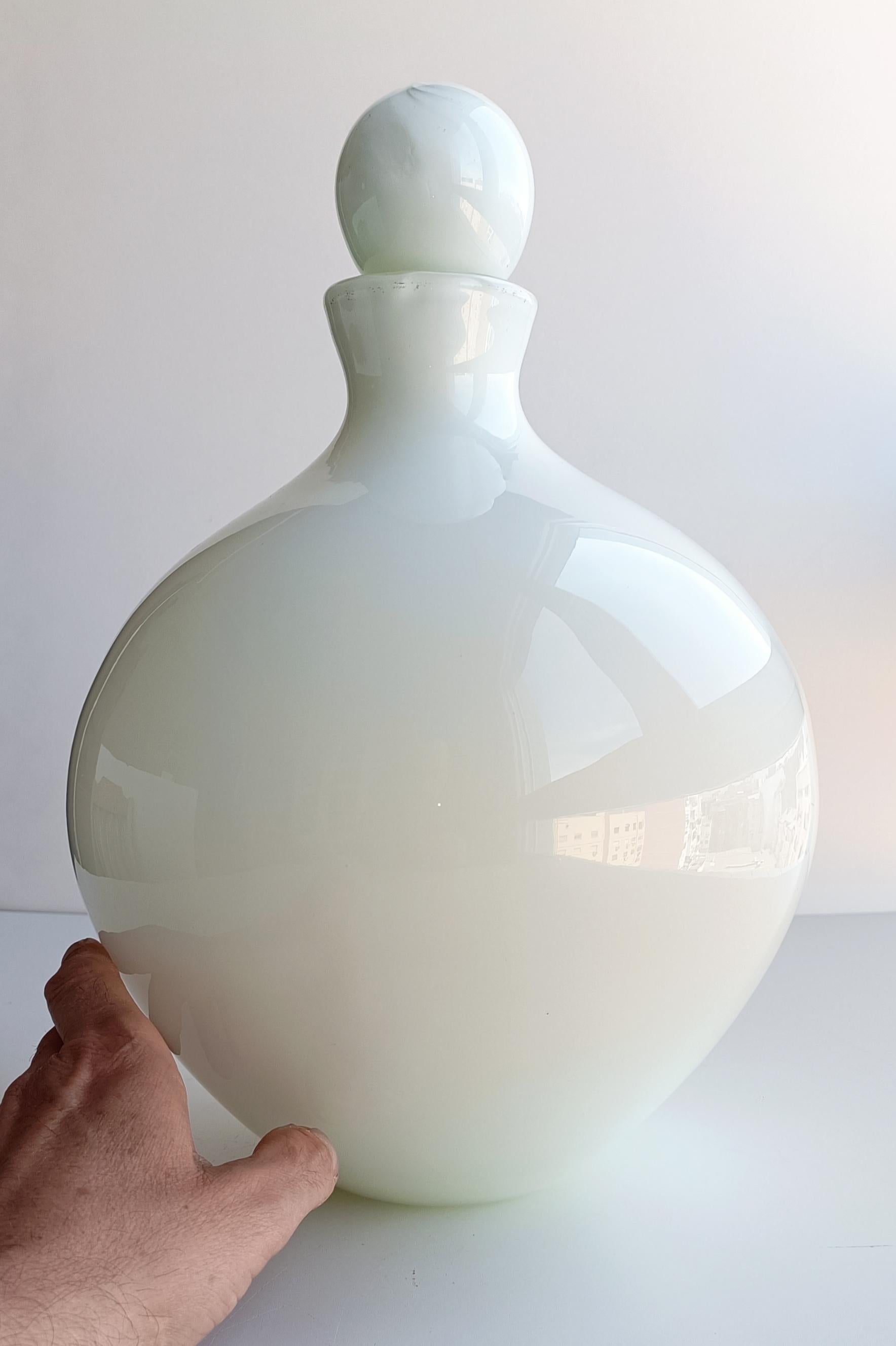 Art Glass Huge Vintage French Style Mid Century Murano Pearl White Glass Bottle, 1960s  For Sale