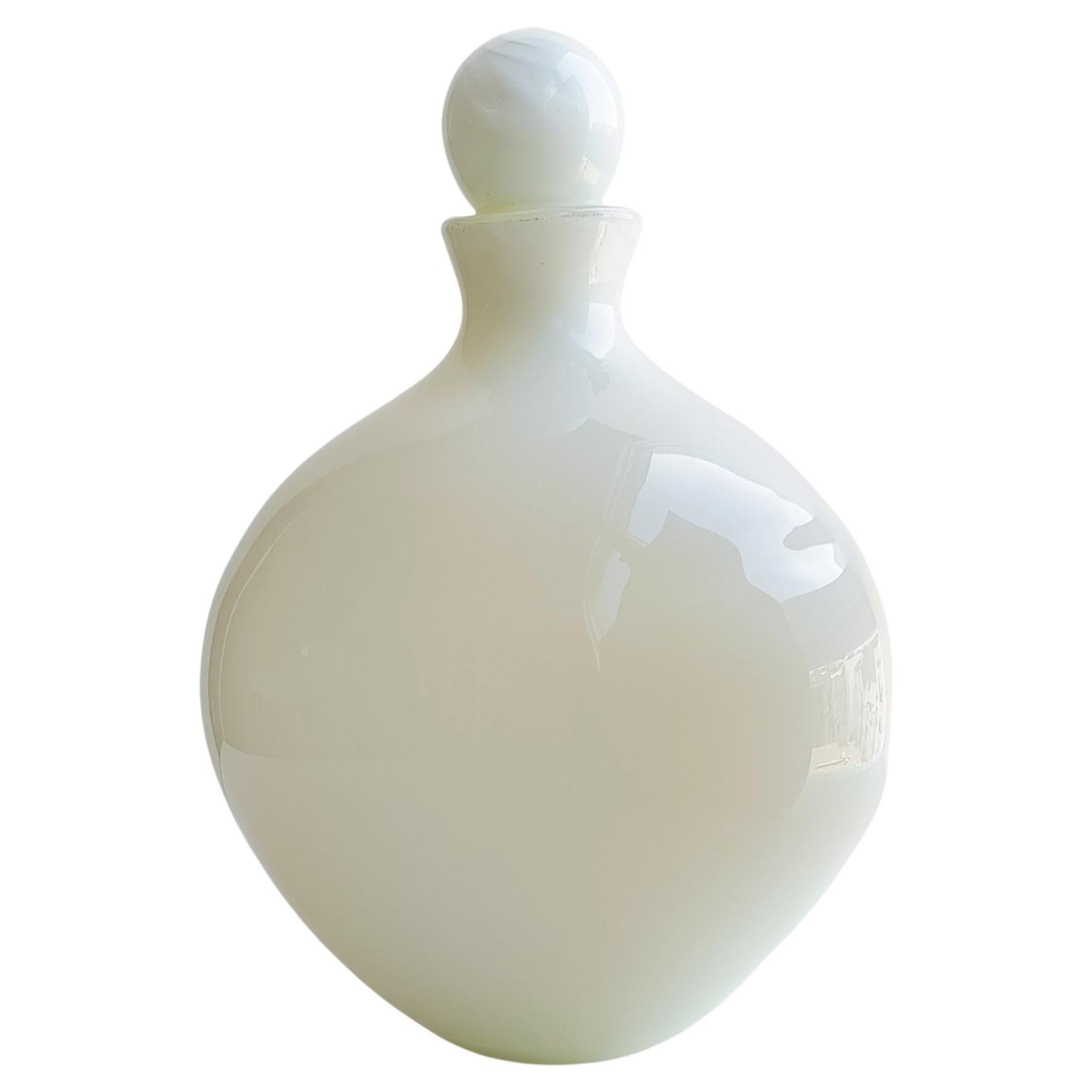 Huge Vintage French Style Mid Century Murano Pearl White Glass Bottle, 1960s  For Sale