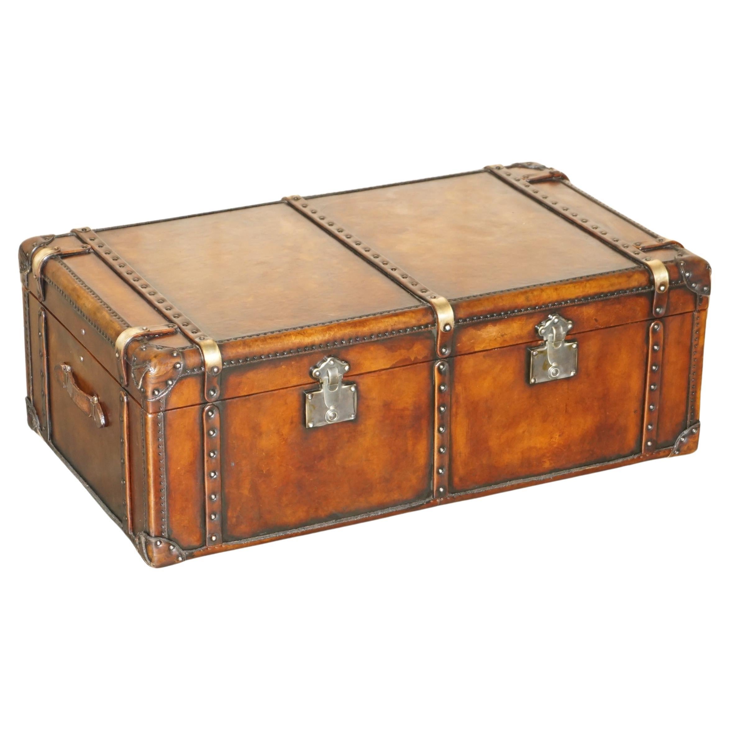Royal House Antiques

Royal House Antiques is delighted to offer for sale this absolutely stunning, fully restored, hand dyed brown leather storage trunk coffee table 

Please note the delivery fee listed is just a guide, it covers within the M25