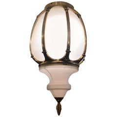 Huge Vintage Gilt Bronze and Glass Street Light Lantern Pendant Chandelier