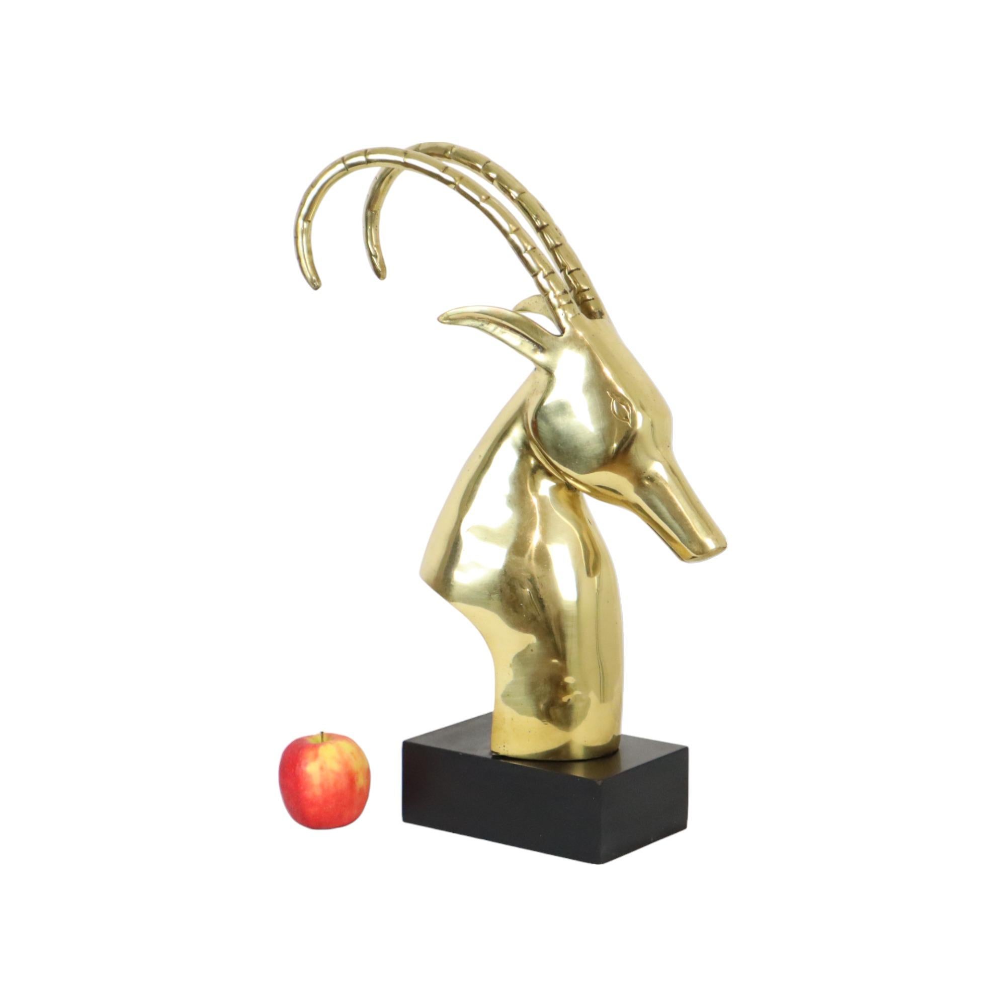 European Huge Vintage Golden Ibex Gazelle Ram Head Copper Sculpture XL 56cm For Sale