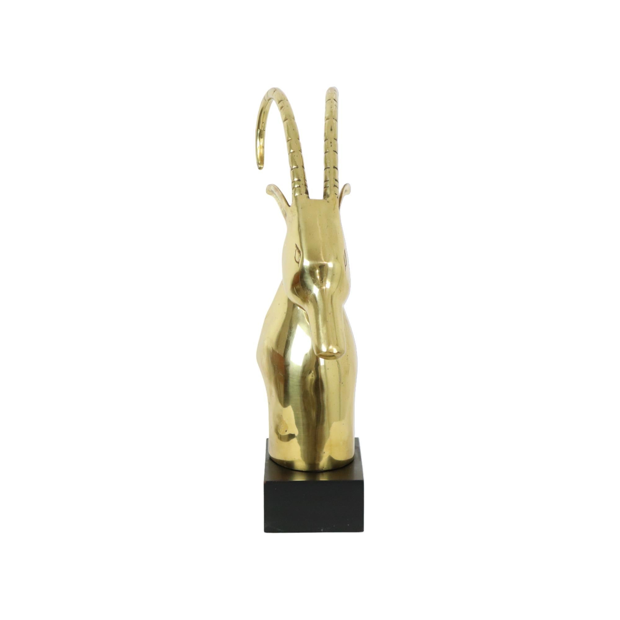 Huge Vintage Golden Ibex Gazelle Ram Head Copper Sculpture XL 56cm In Fair Condition For Sale In Poperinge, BE