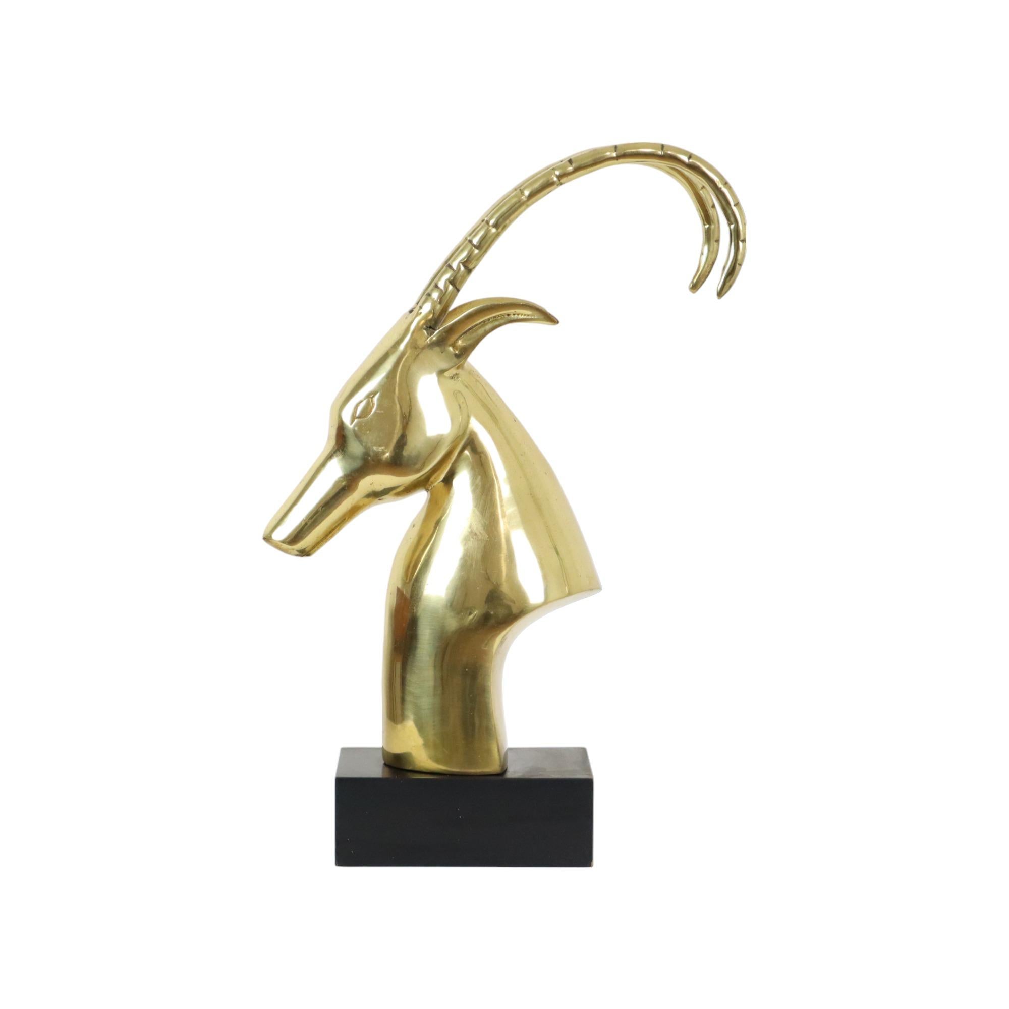 Brass Huge Vintage Golden Ibex Gazelle Ram Head Copper Sculpture XL 56cm For Sale