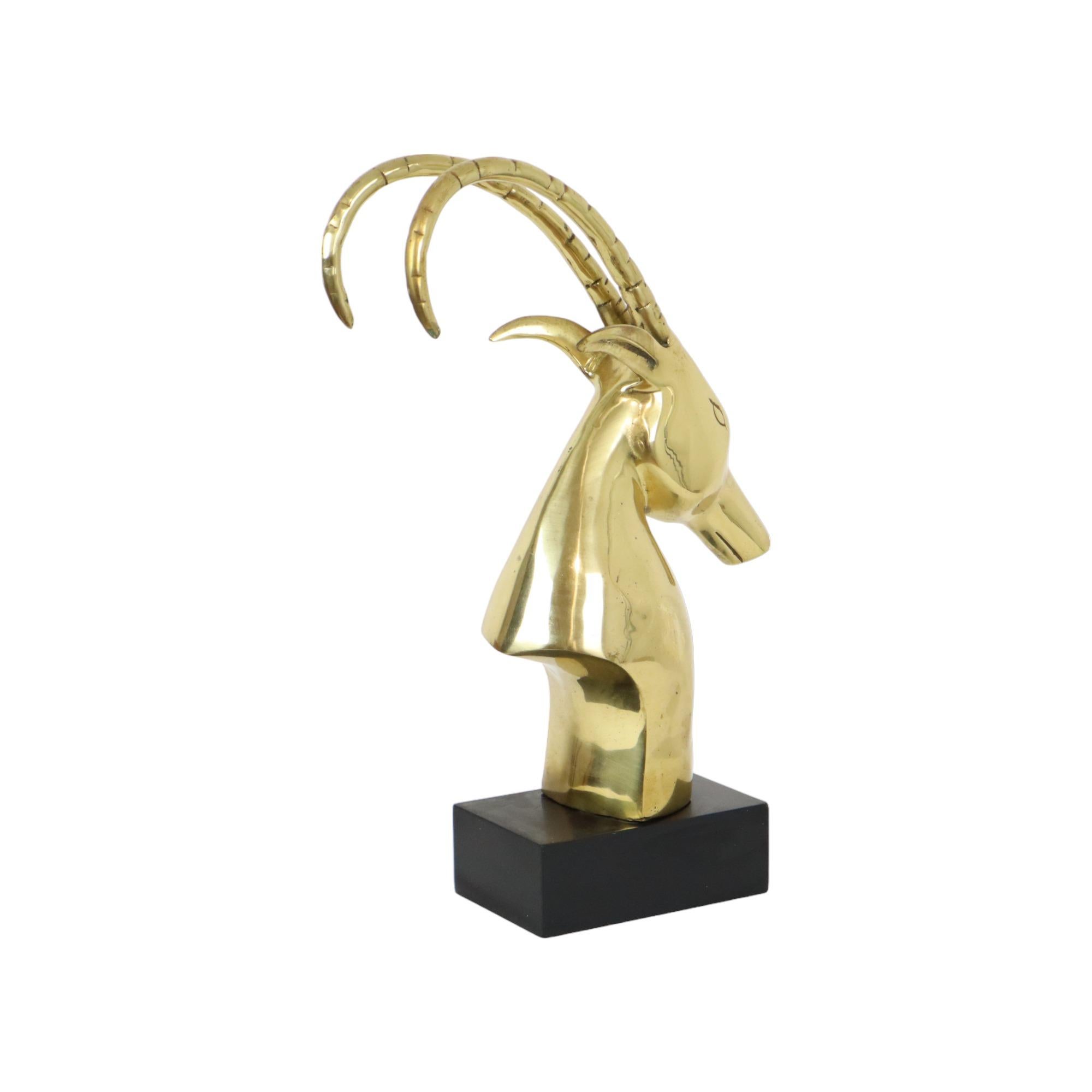 Huge Vintage Golden Ibex Gazelle Ram Head Copper Sculpture XL 56cm For Sale 1