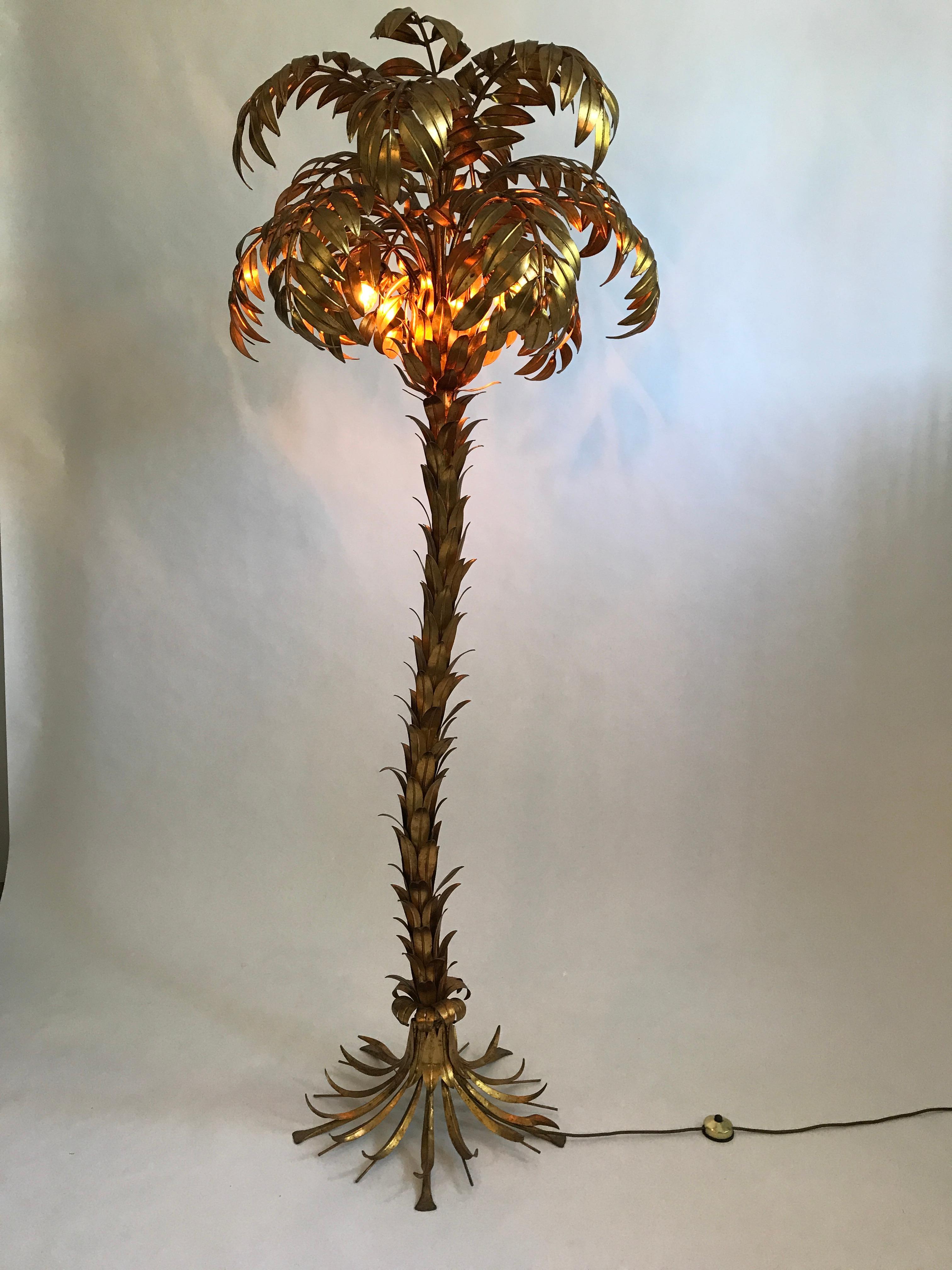 Huge golden Hollywood Regency palm tree floor lamp by Hans Kögl 3