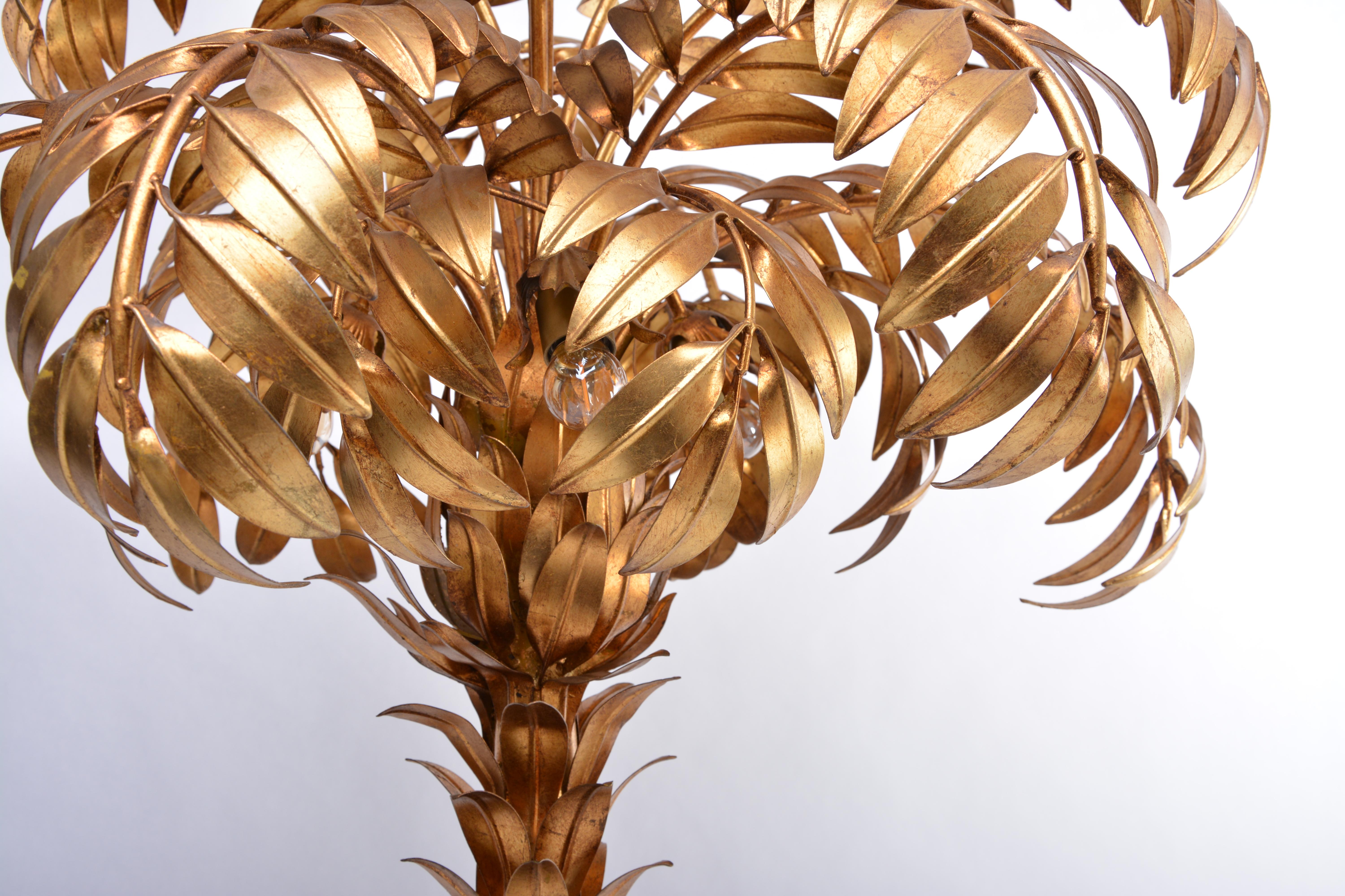 Italian Huge golden Hollywood Regency palm tree floor lamp by Hans Kögl