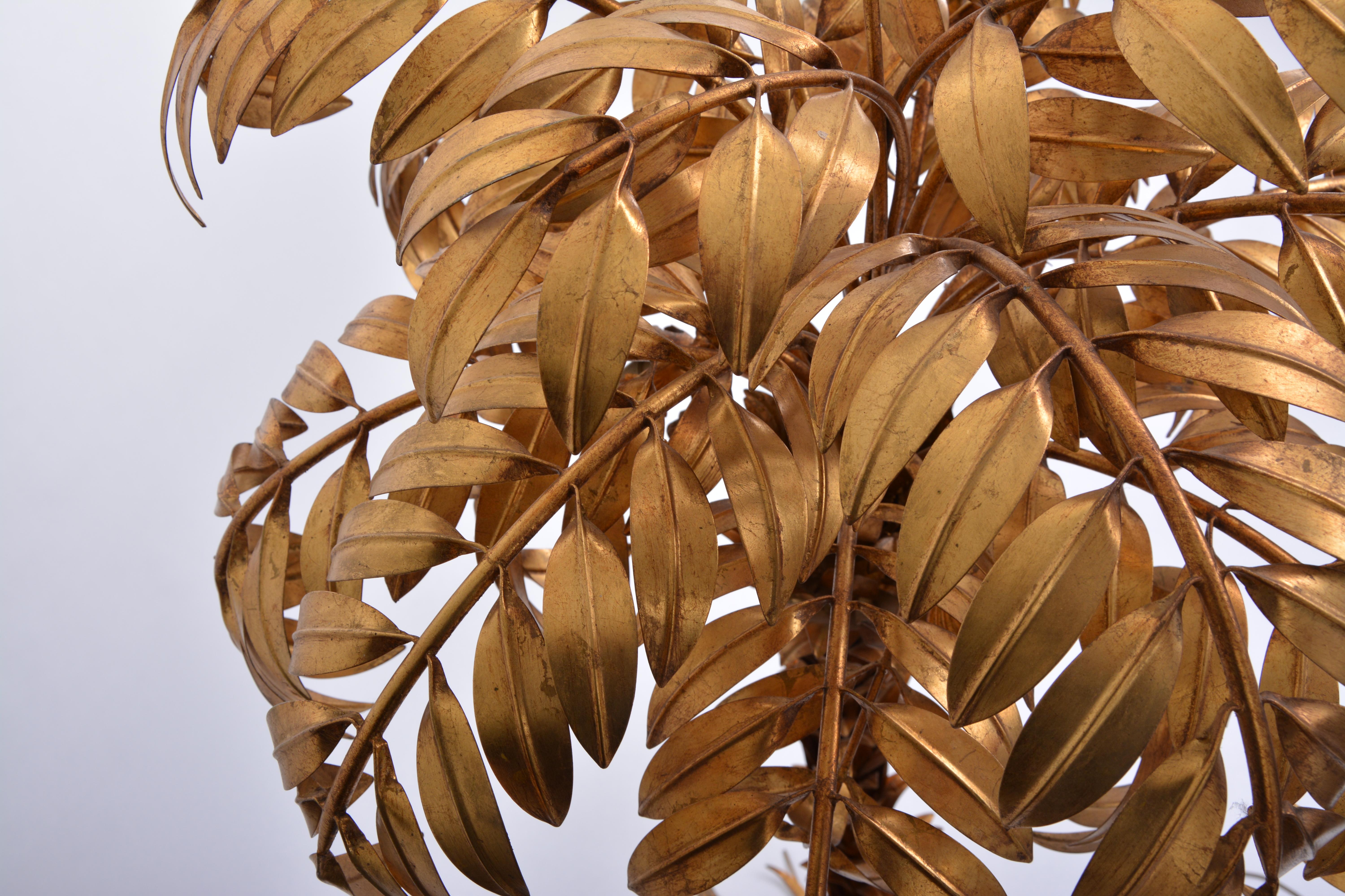 Late 20th Century Huge golden Hollywood Regency palm tree floor lamp by Hans Kögl