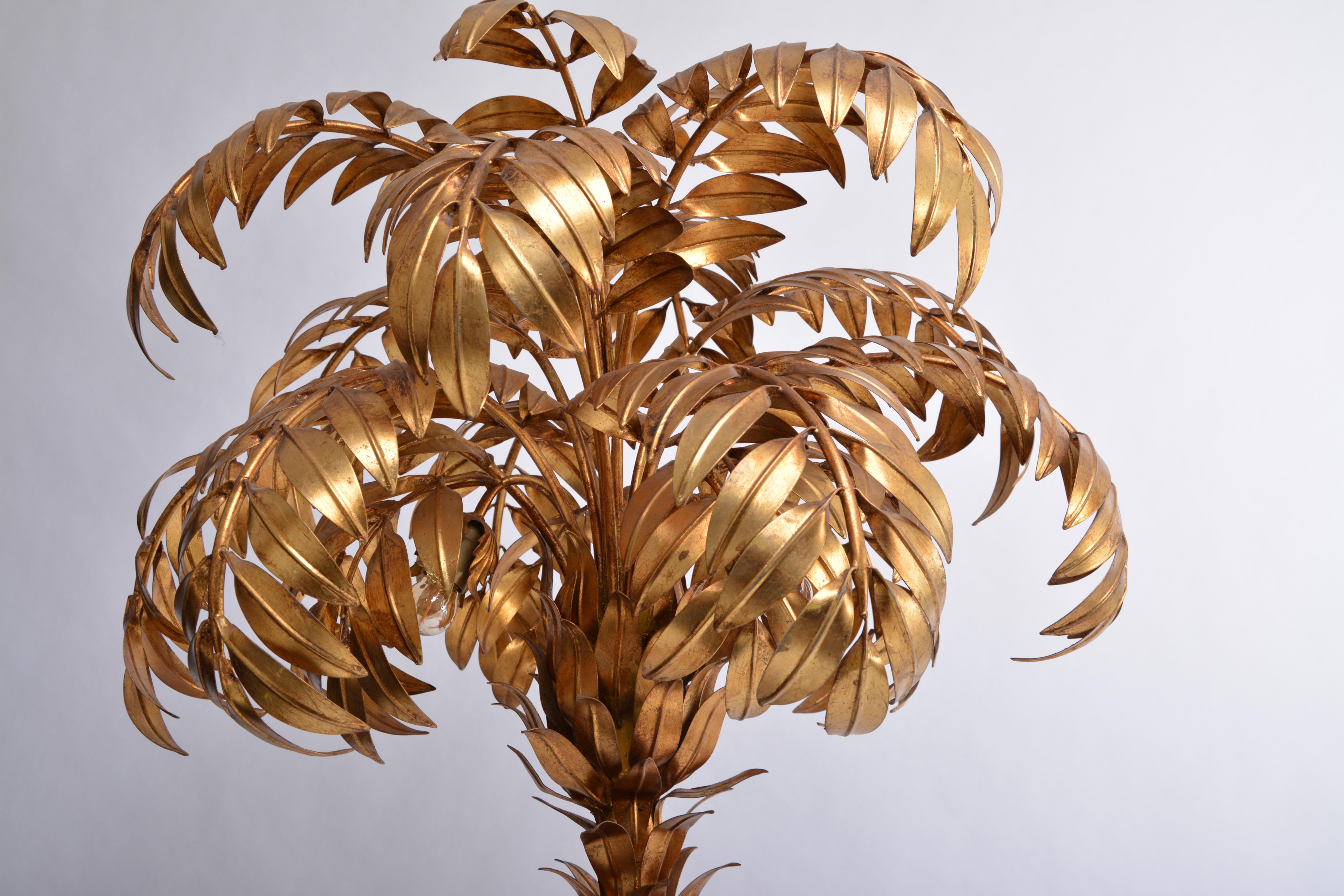 Gold Plate Huge golden Hollywood Regency palm tree floor lamp by Hans Kögl