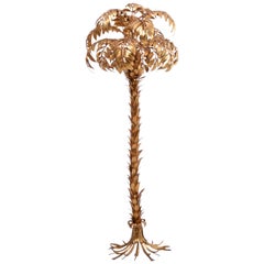 Huge golden Hollywood Regency palm tree floor lamp by Hans Kögl