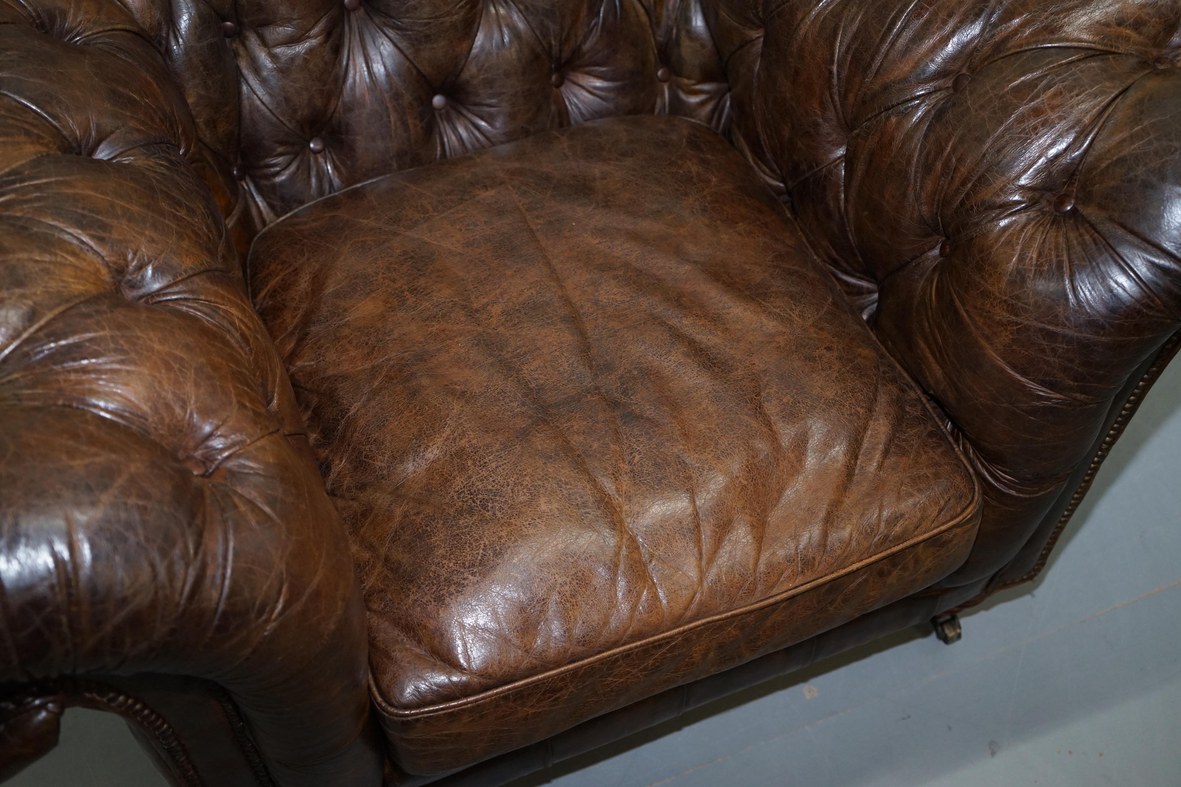 Huge Vintage Heritage Leather Wide Chesterfield Brown Leather Armchair 5