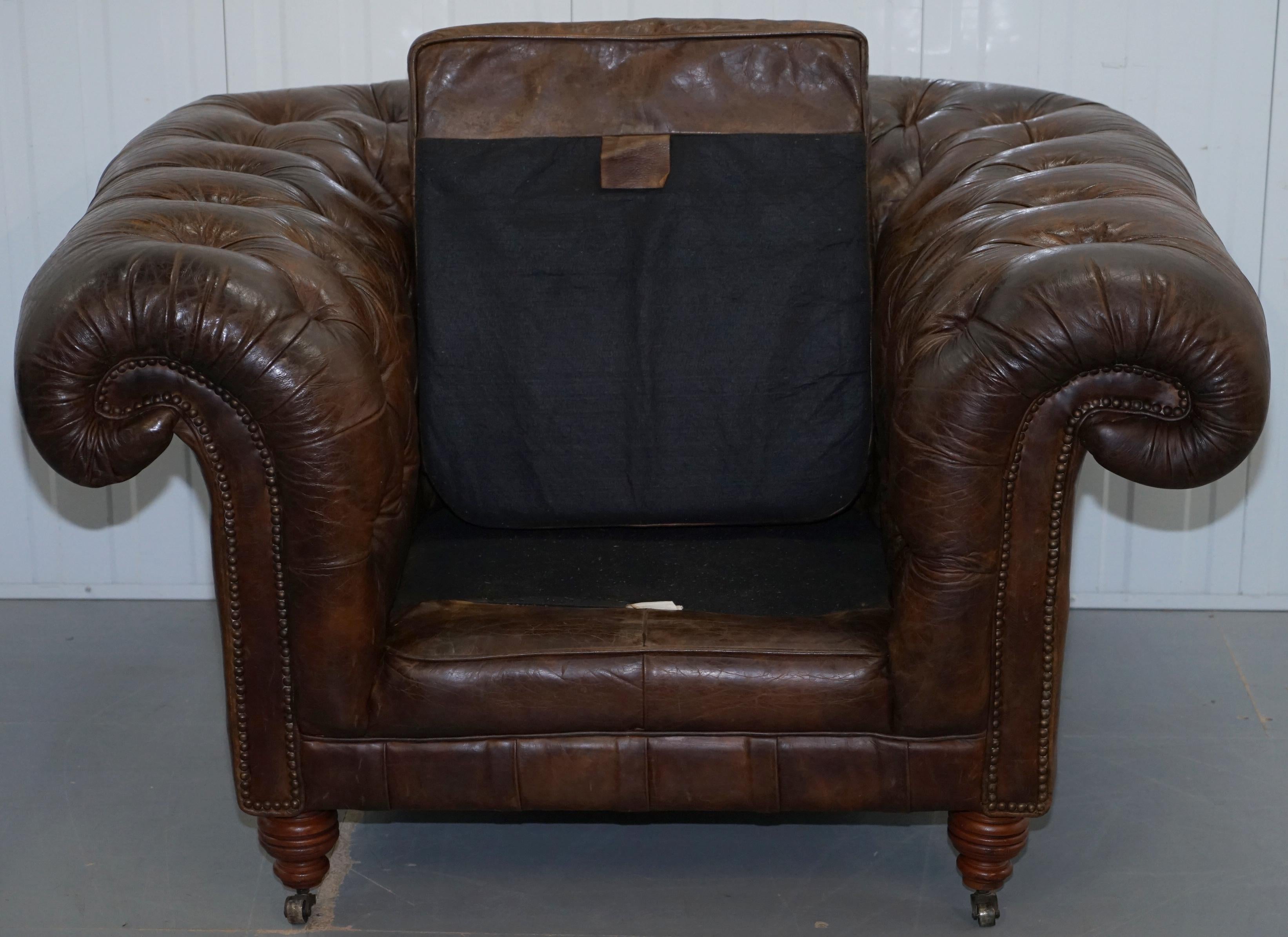 Huge Vintage Heritage Leather Wide Chesterfield Brown Leather Armchair 7