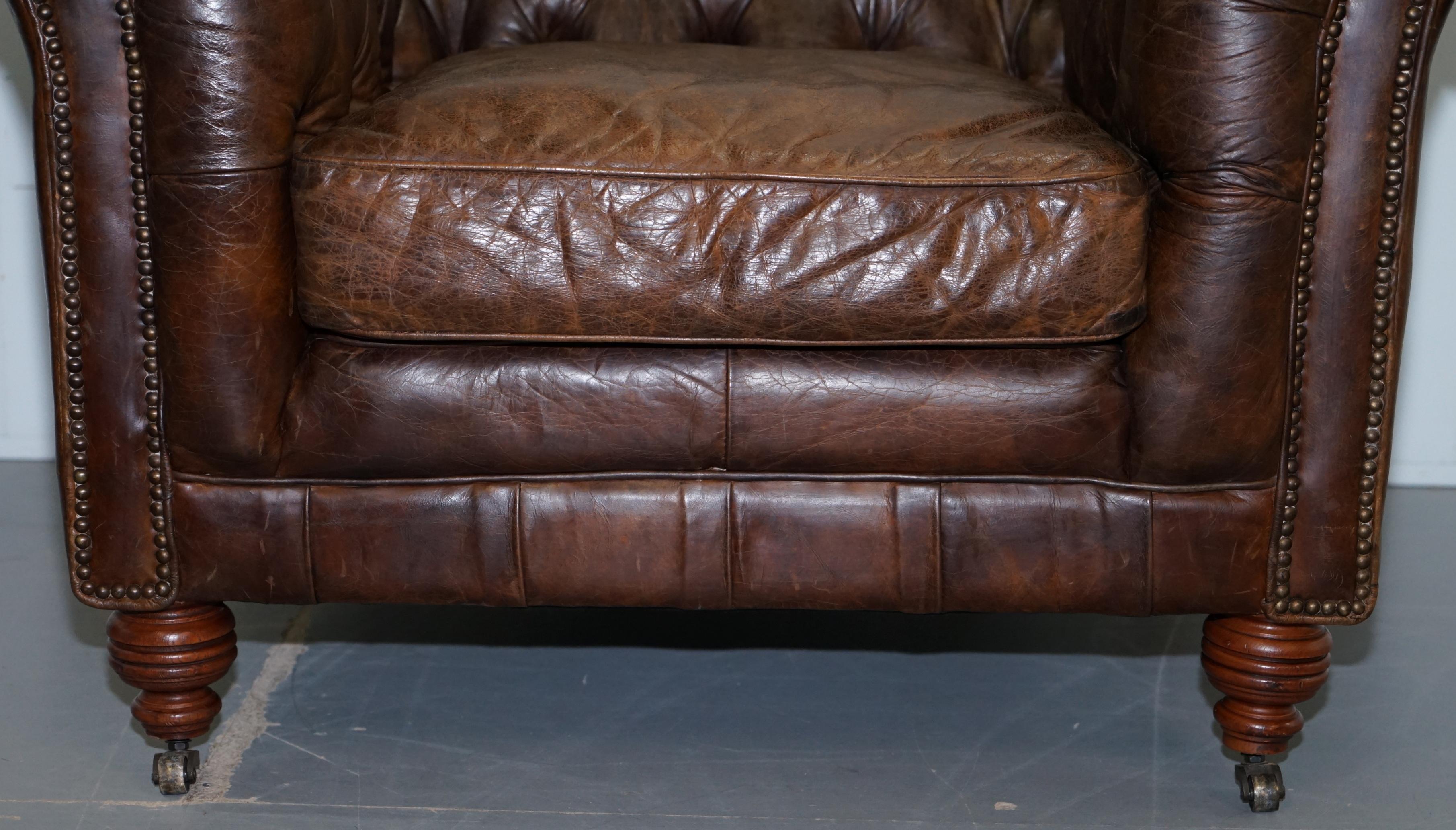 Huge Vintage Heritage Leather Wide Chesterfield Brown Leather Armchair 9