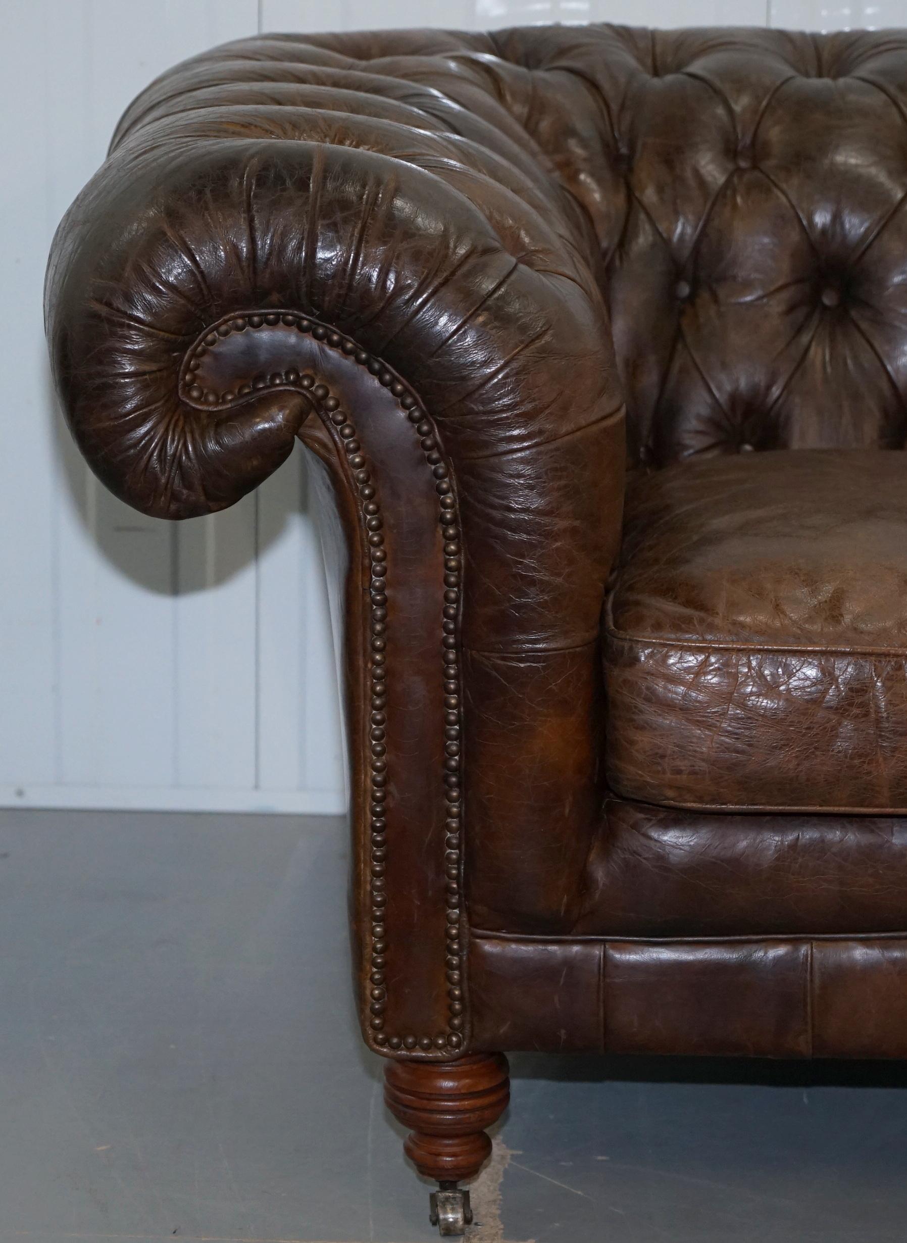 Huge Vintage Heritage Leather Wide Chesterfield Brown Leather Armchair 10