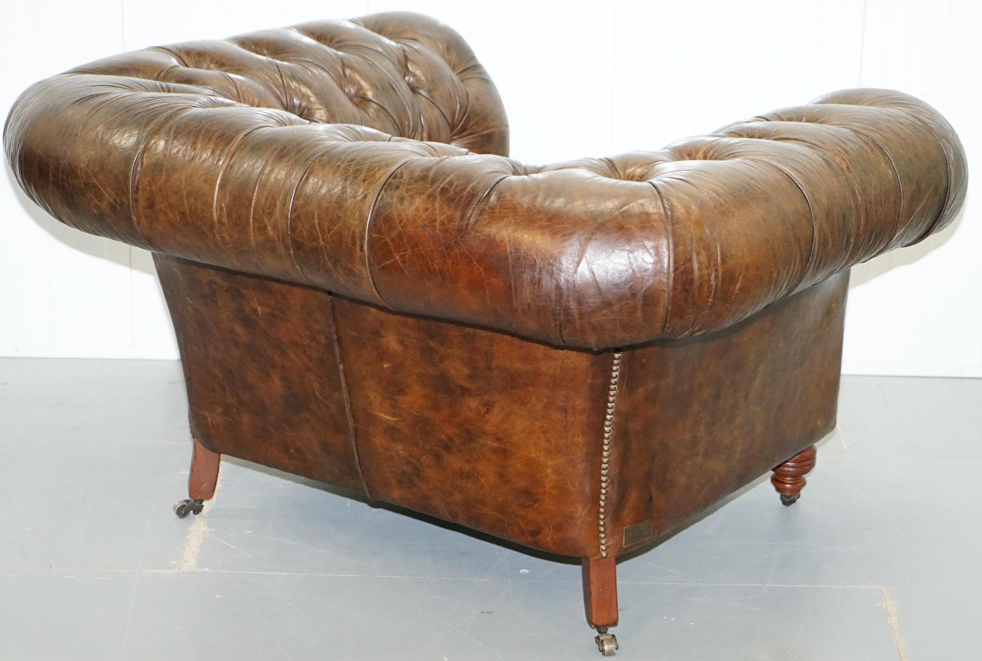Huge Vintage Heritage Leather Wide Chesterfield Brown Leather Armchair 14