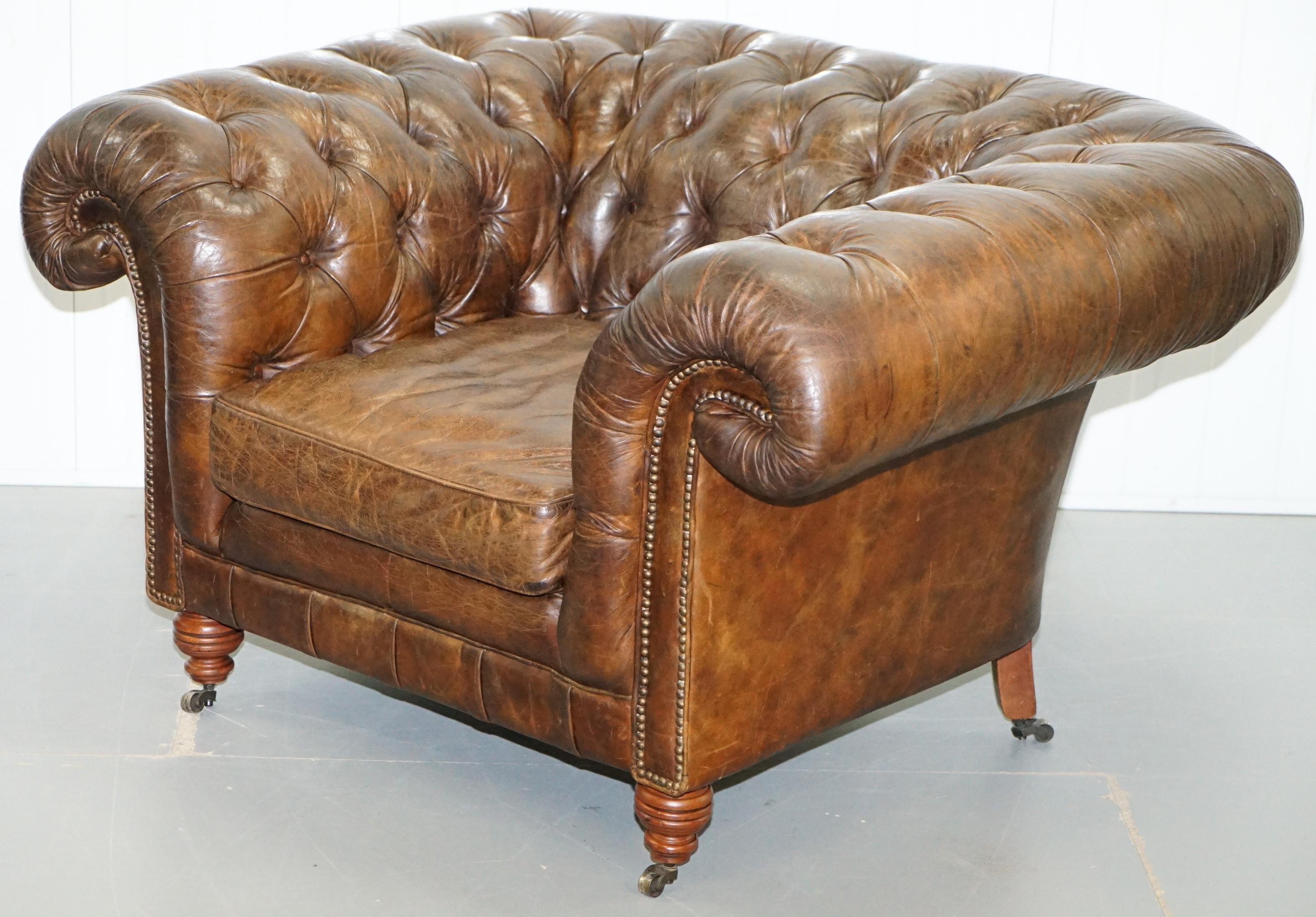 We are delighted to offer for sale this huge Heritage vintage leather Chesterfield club armchair

Please note the delivery fee listed is just a guide, it covers within the M25 only

This is the largest armchair I have ever seen, 142cm wide its