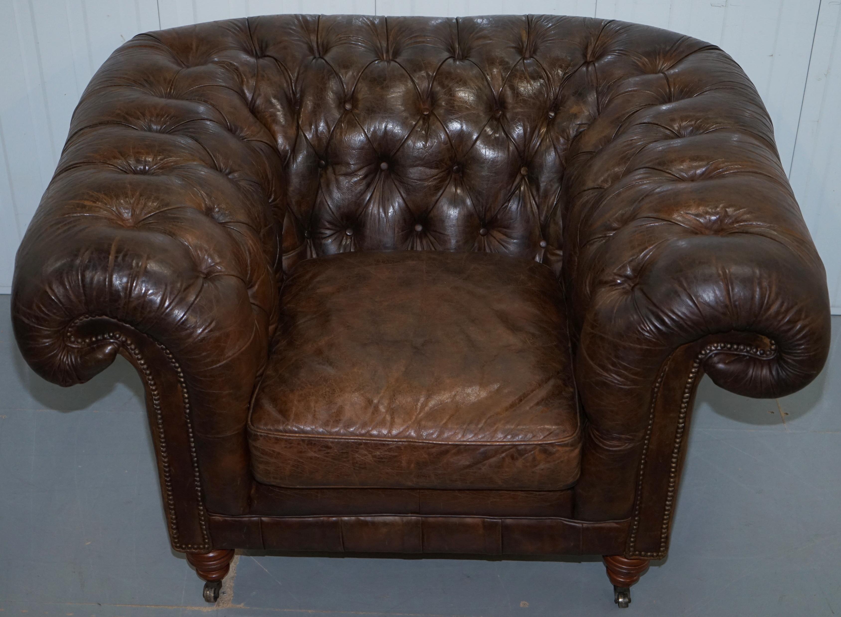 Hand-Crafted Huge Vintage Heritage Leather Wide Chesterfield Brown Leather Armchair