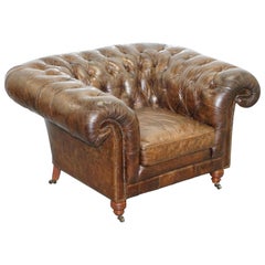 Huge Vintage Heritage Leather Wide Chesterfield Brown Leather Armchair