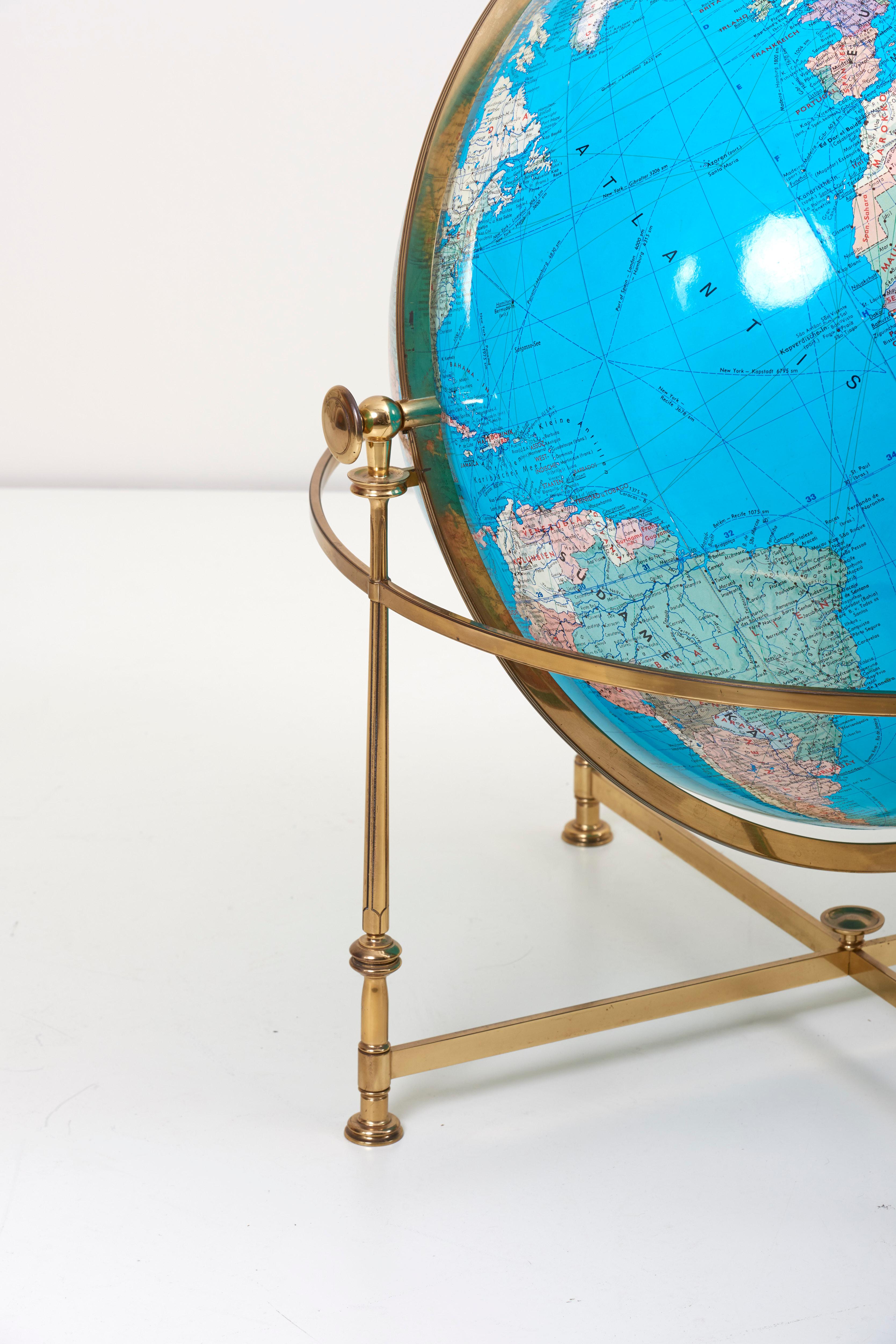 Hollywood Regency Huge Vintage Illuminated Globe with Brass Stand