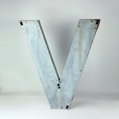 Huge Vintage Industial Zinc Letter V, Czechoslovakia, 1950s