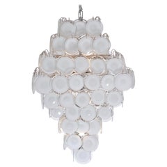 Huge Vintage Italian Chandelier with White Murano Glass Discs