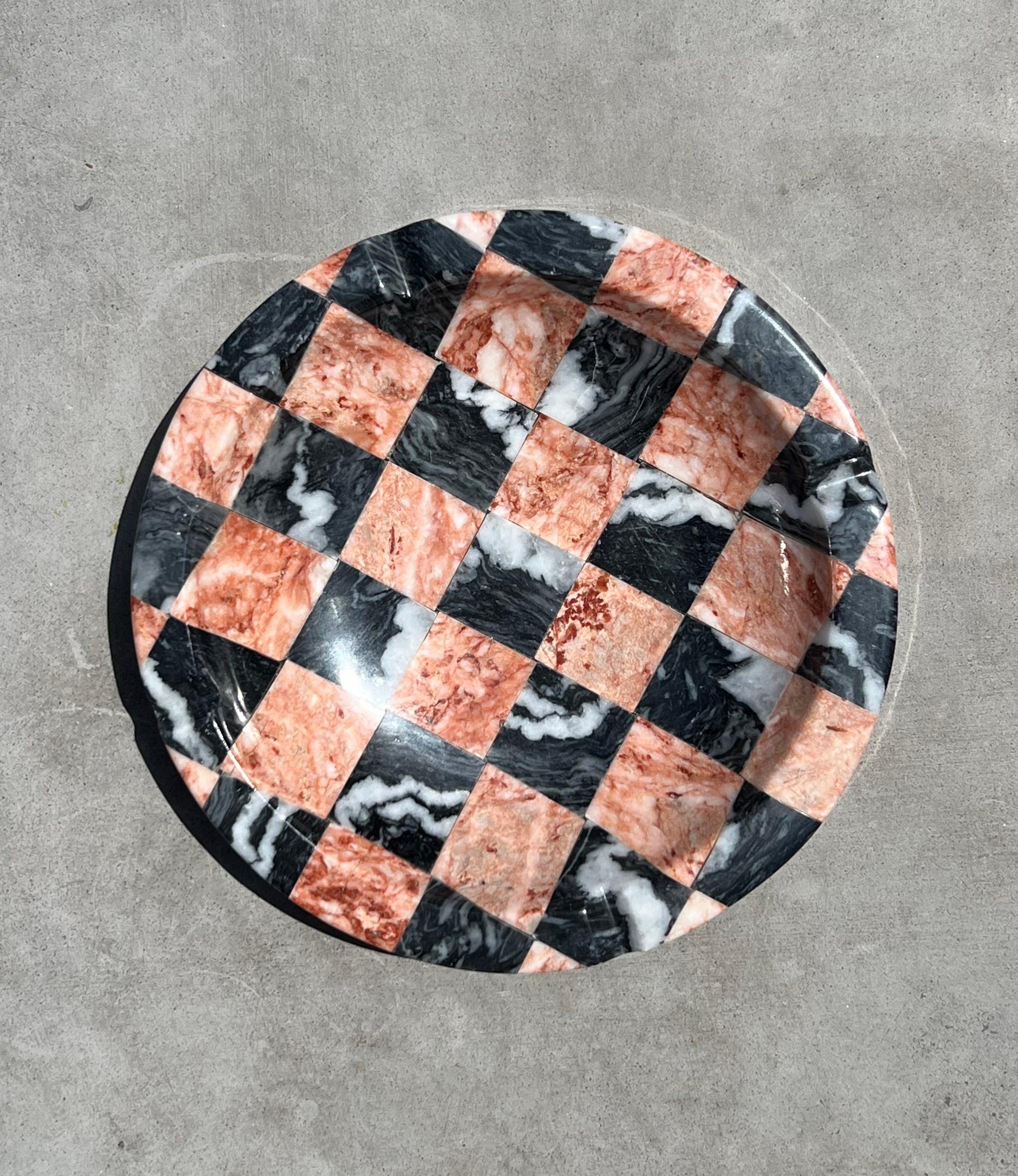 Huge Vintage Italian Checkered Pink Marble Ashtray / Catchall, 1960s 7
