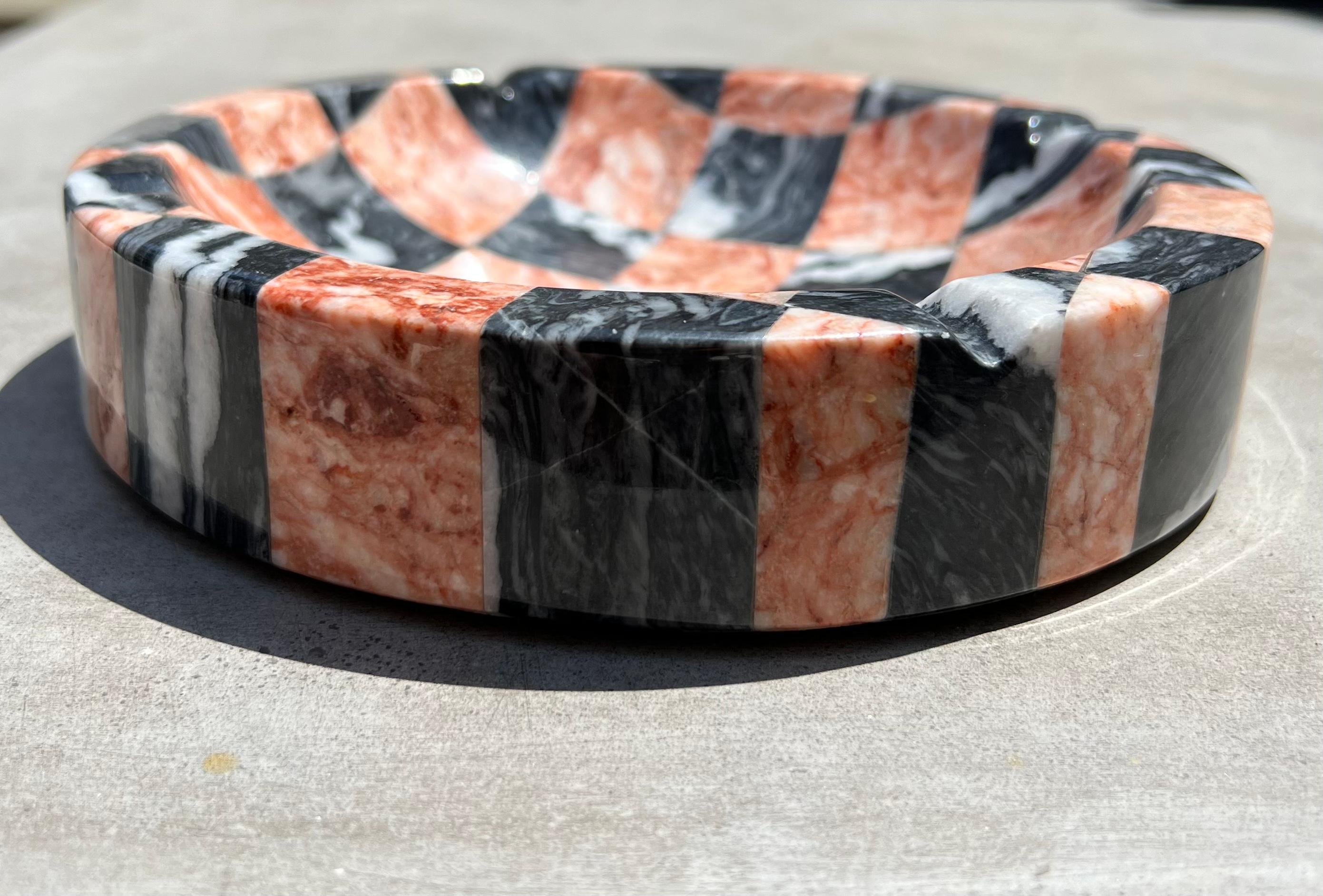 Huge Vintage Italian Checkered Pink Marble Ashtray / Catchall, 1960s 8