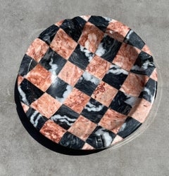 Huge Vintage Italian Checkered Pink Marble Ashtray / Catchall, 1960s