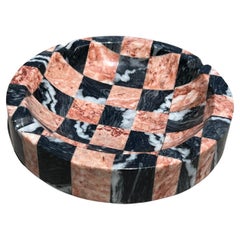 Huge Vintage Italian Checkered Pink Marble Ashtray / Catchall, 1960s