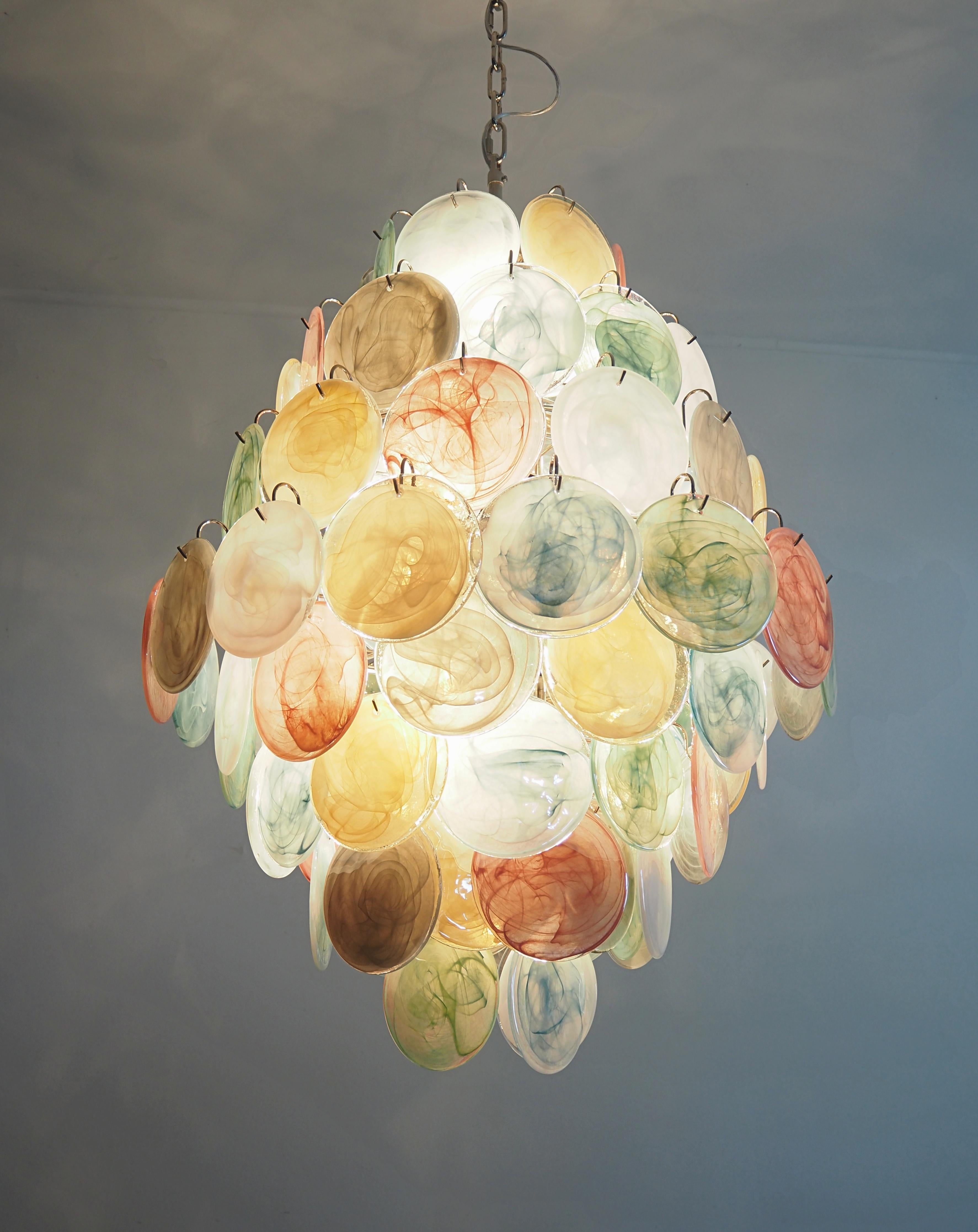 Huge Vintage Italian Murano Chandelier, 87 Alabaster Multicolored Disks 3