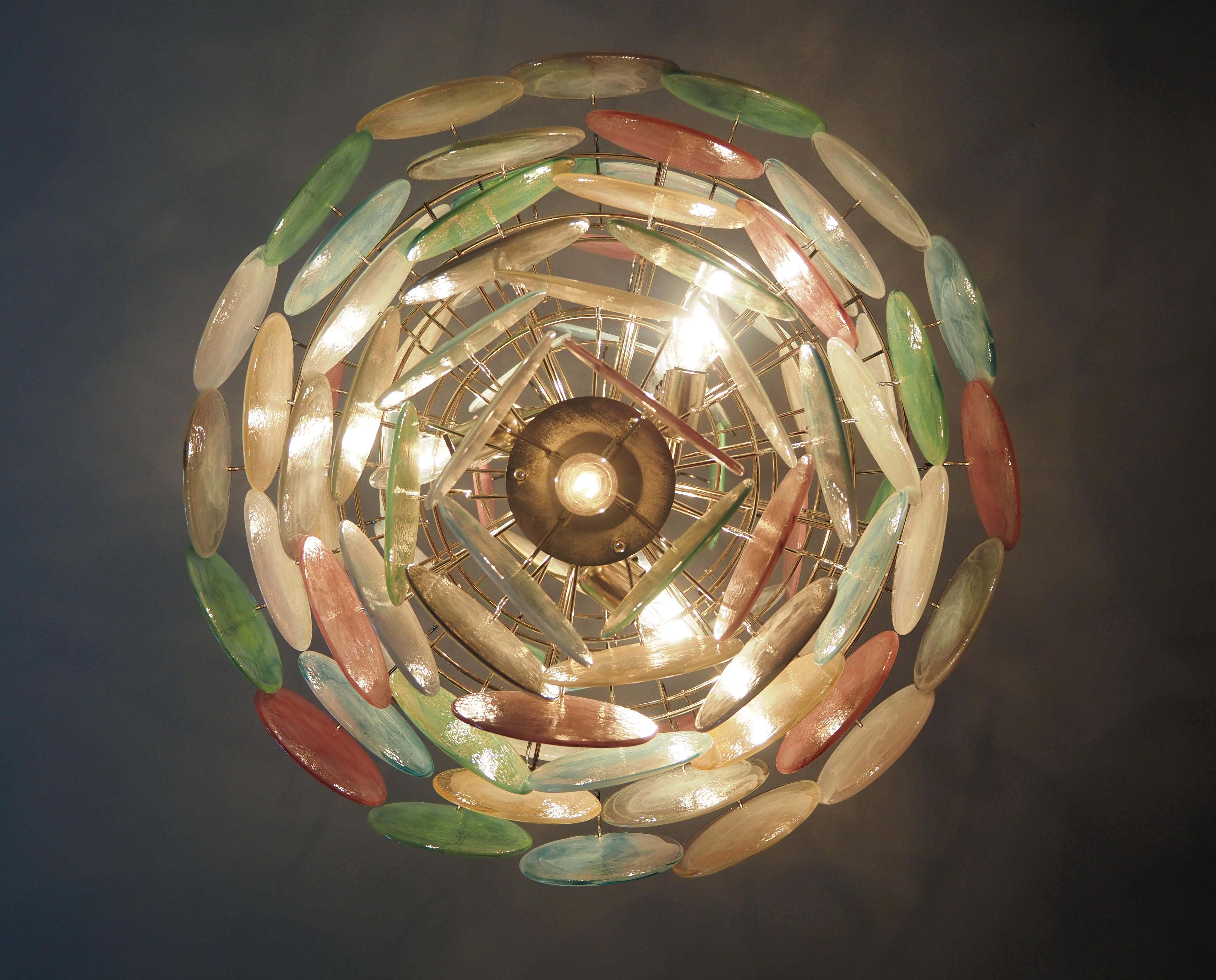 Huge Vintage Italian Murano Chandelier, 87 Alabaster Multicolored Disks 7