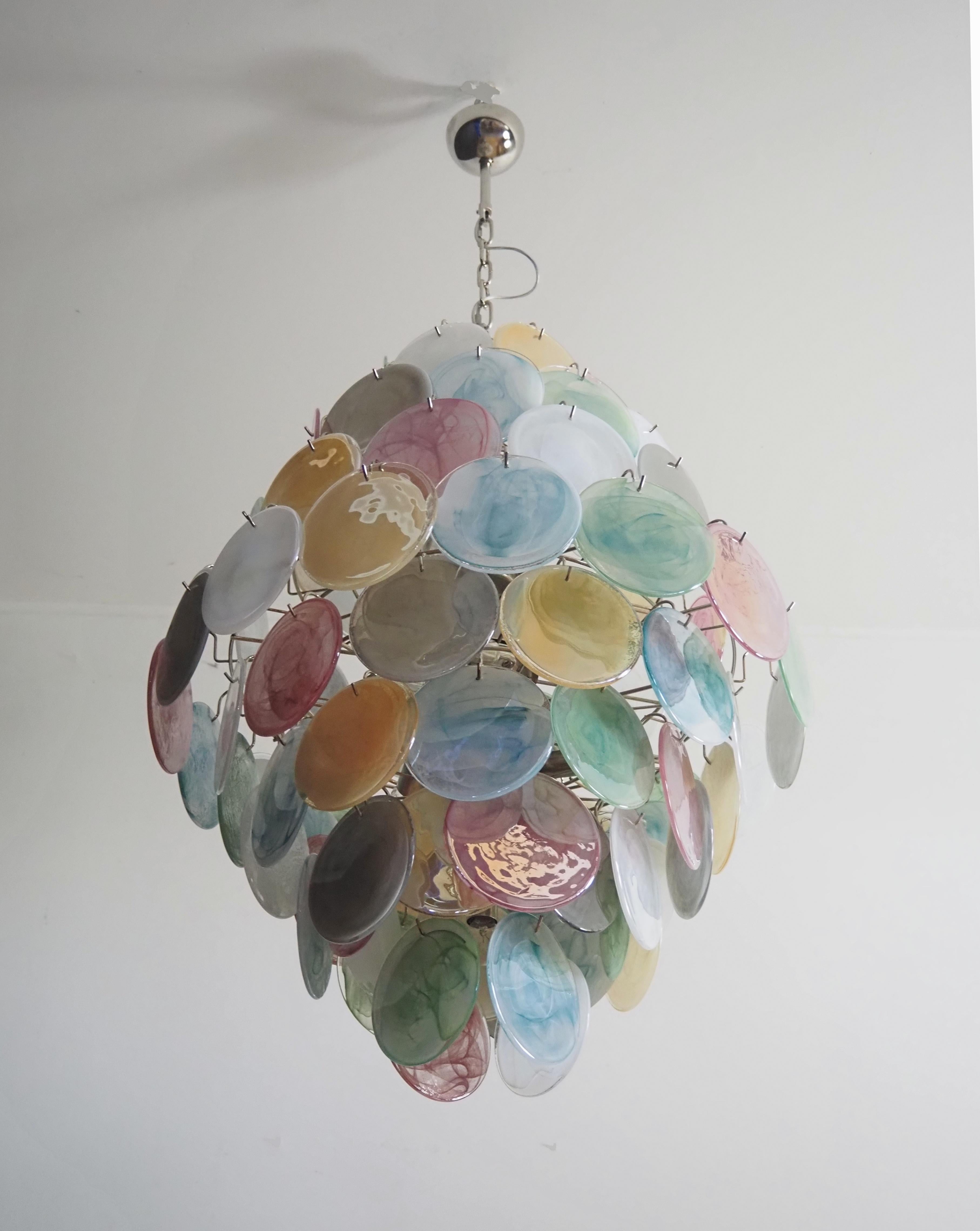 Huge Vintage Italian Murano Chandelier, 87 Alabaster Multicolored Disks 9