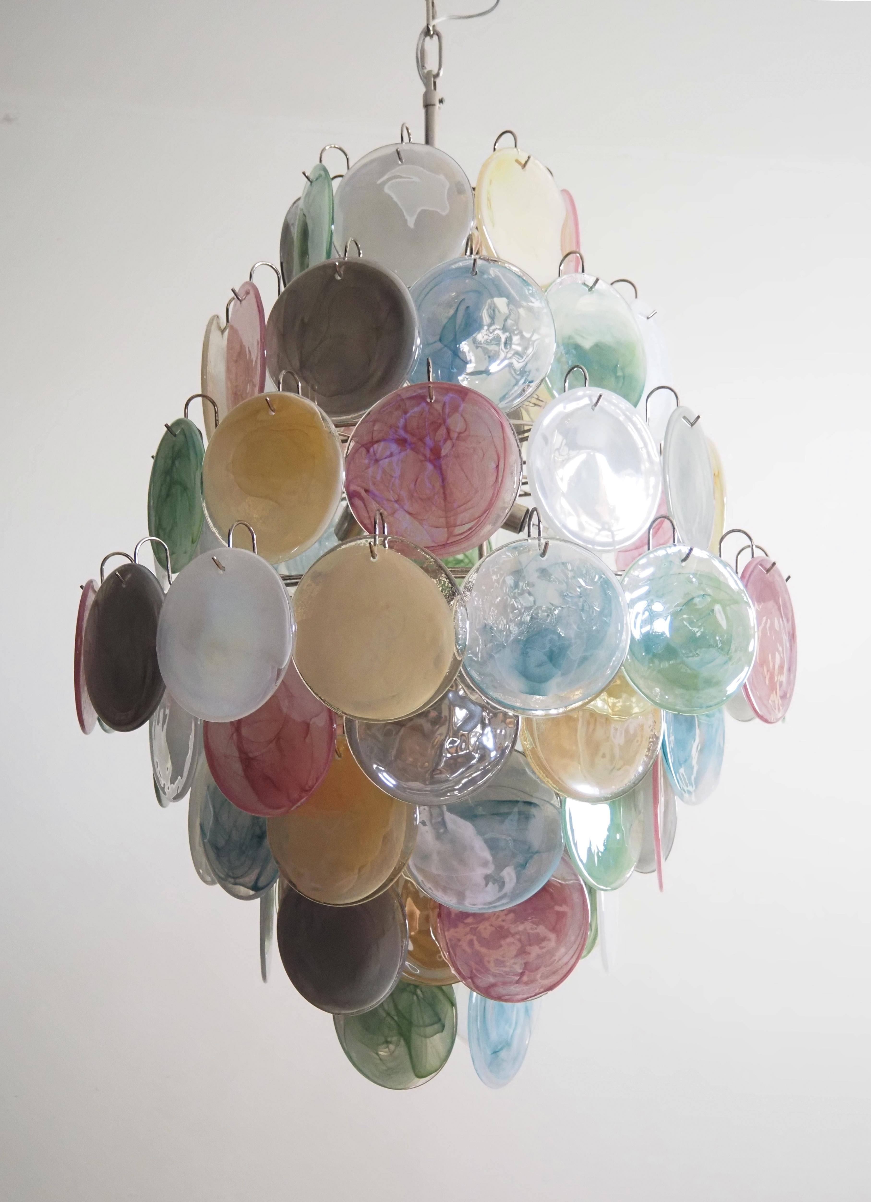 Huge Vintage Italian Murano Chandelier, 87 Alabaster Multicolored Disks 10