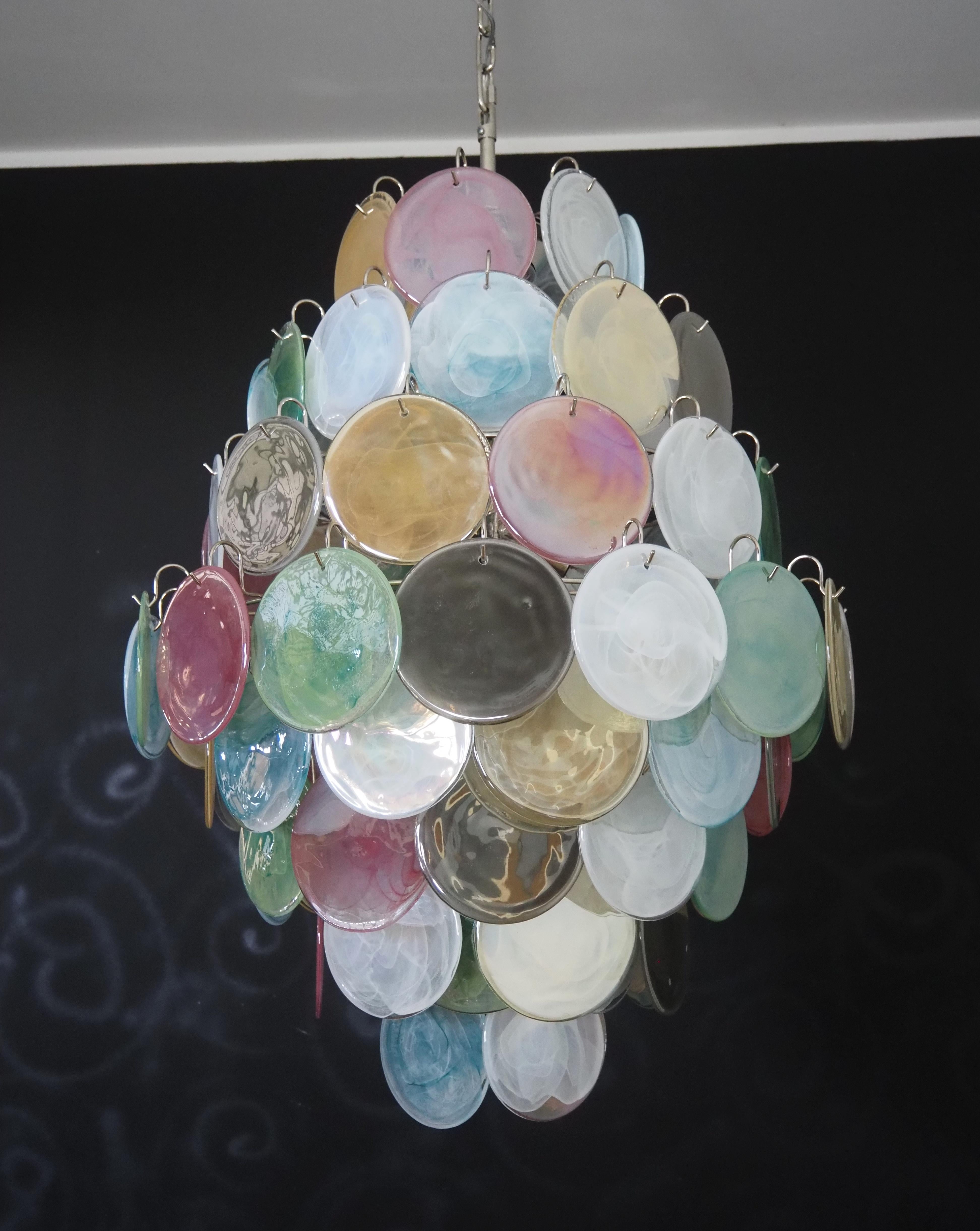 Huge Vintage Italian Murano Chandelier, 87 Alabaster Multicolored Disks 11