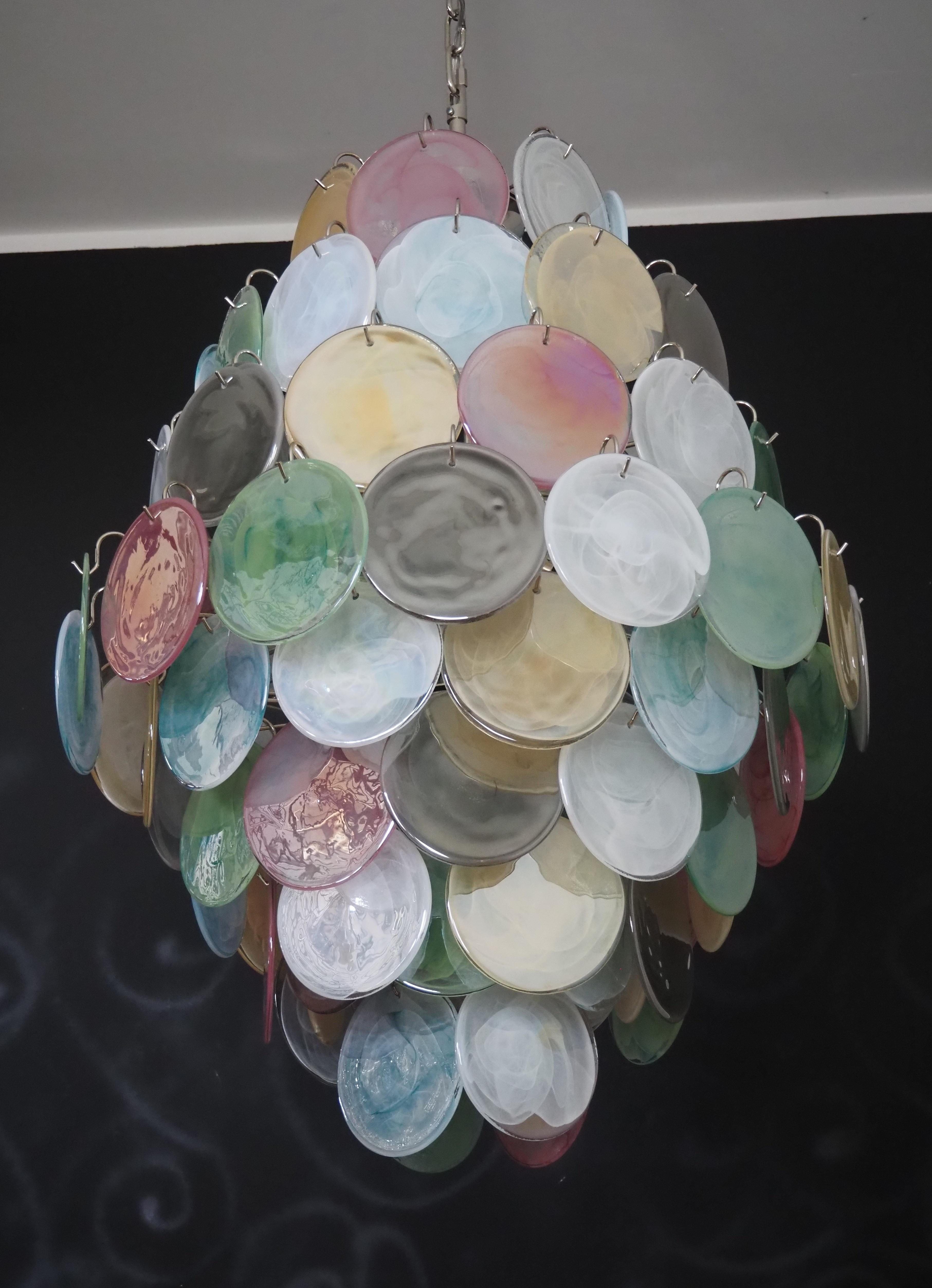 Huge Vintage Italian Murano Chandelier, 87 Alabaster Multicolored Disks 12