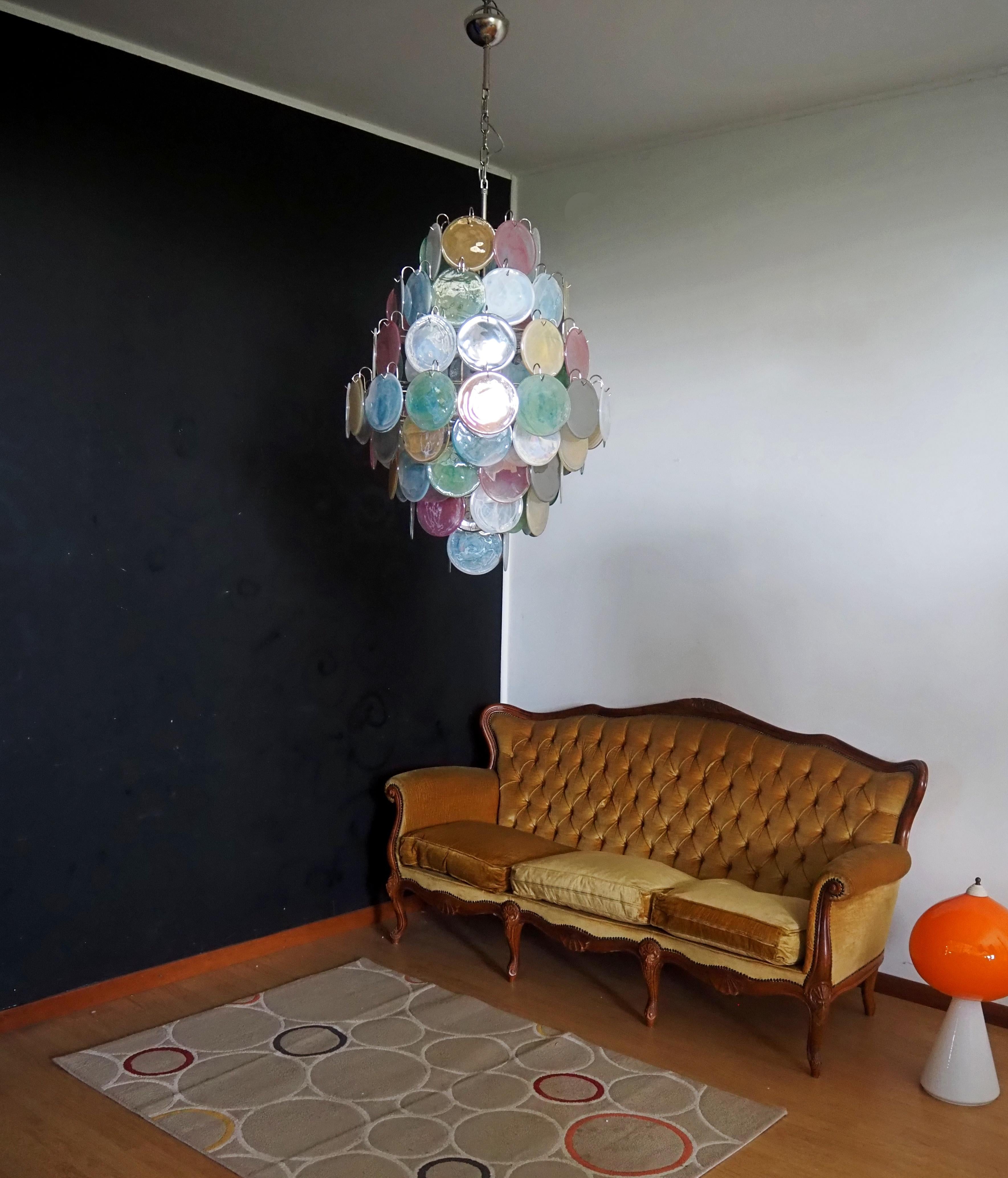 Mid-Century Modern Huge Vintage Italian Murano Chandelier, 87 Alabaster Multicolored Disks