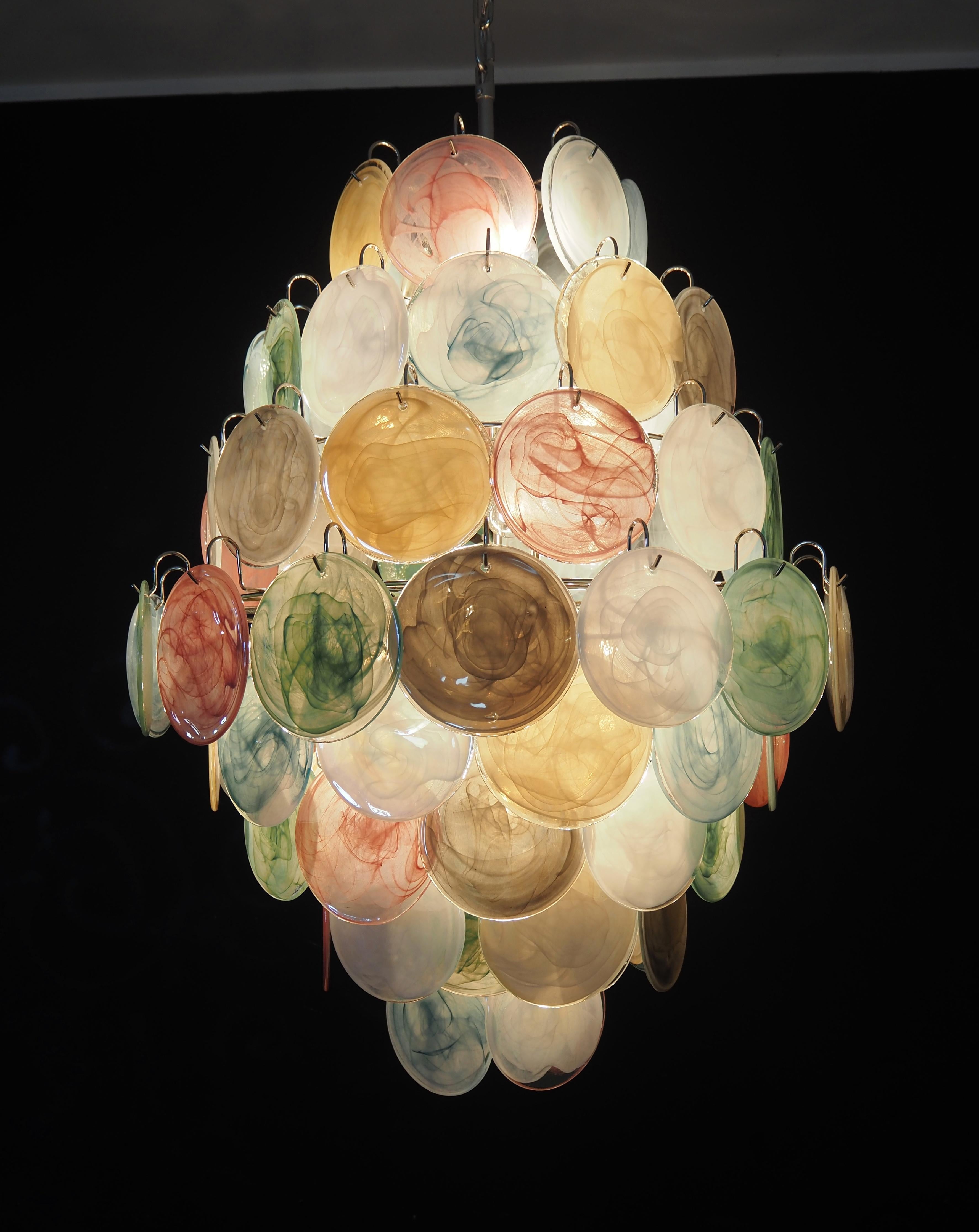 Art Glass Huge Vintage Italian Murano Chandelier, 87 Alabaster Multicolored Disks